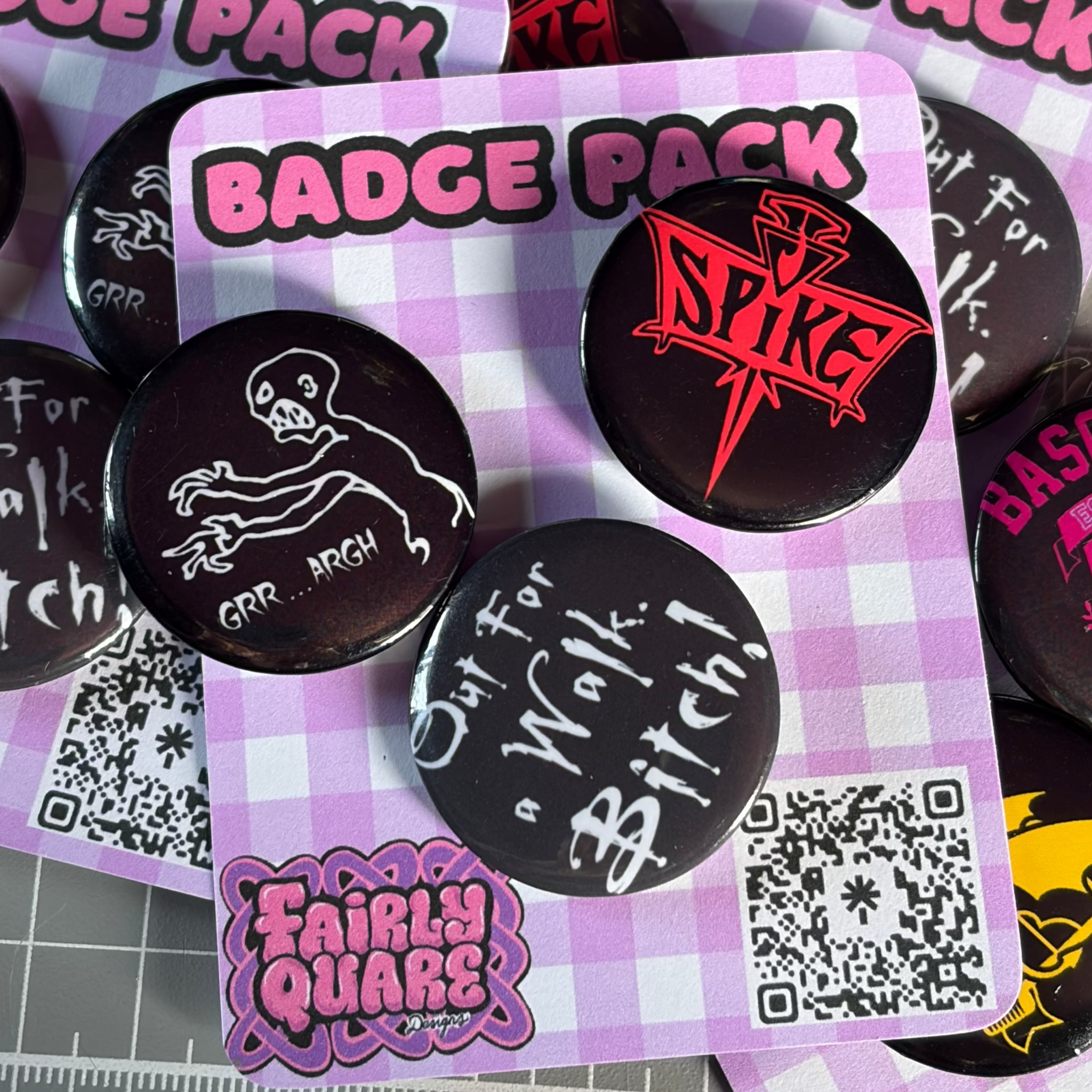 3 Pack of 1.25mm Button Pin Badges, with metal backing.

Handmade