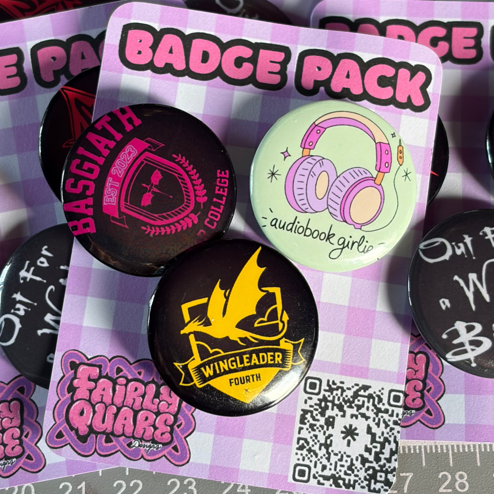 Basgaith Logo / Wingleader Logo / Audiobook Girlie

3 Pack of 1.25mm Button Pin Badges, with metal backing.

Handmade