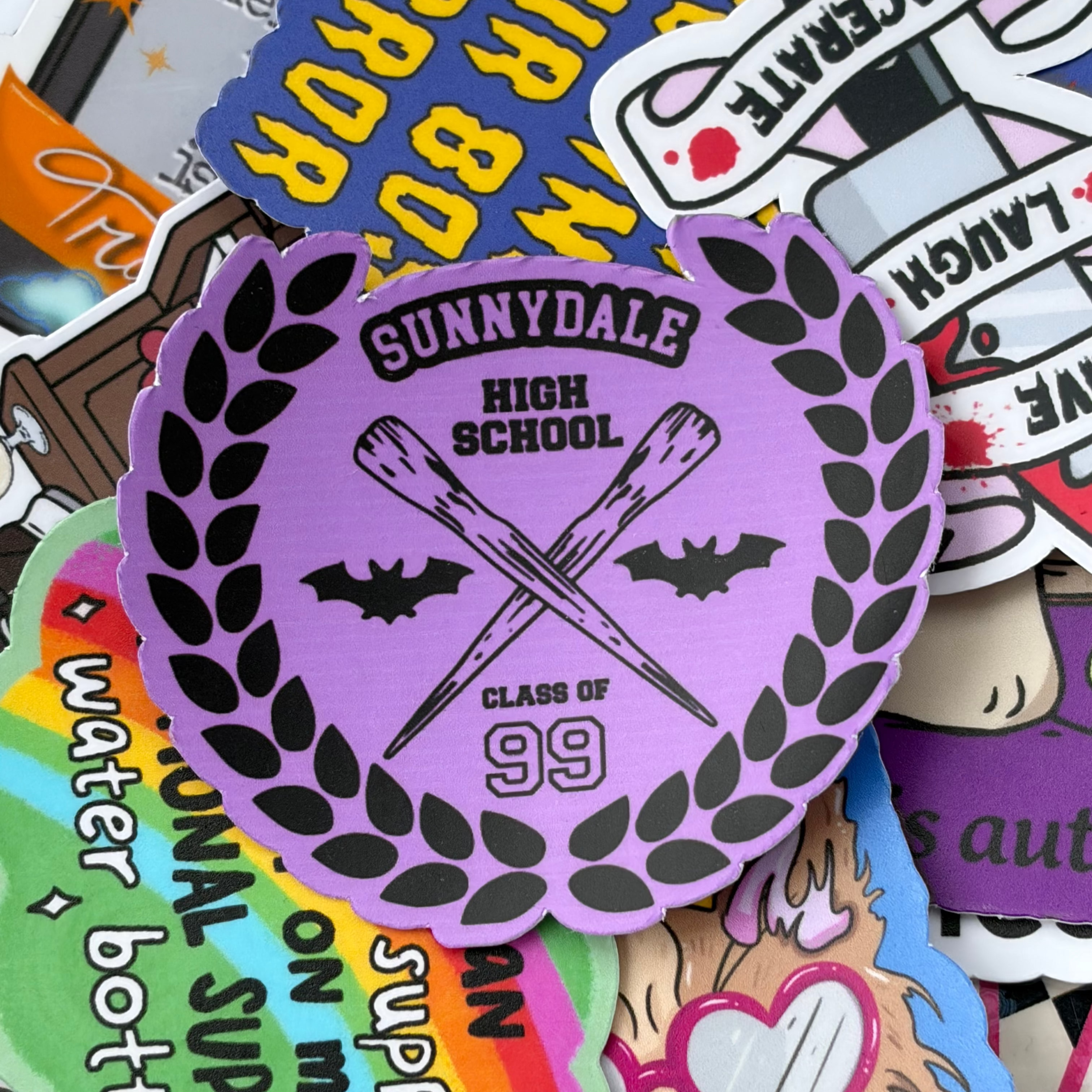 Buffy the Vampire Slayer Crest, Single Sticker Sunnydale high school emblem, crossed stakes, bats