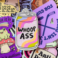 Can of Whoop Ass, Single Sticker. rainbow soda can