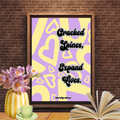Cracked Spines, Expand Minds Print. Yellow and purple home library print, retro modern, bookish quote