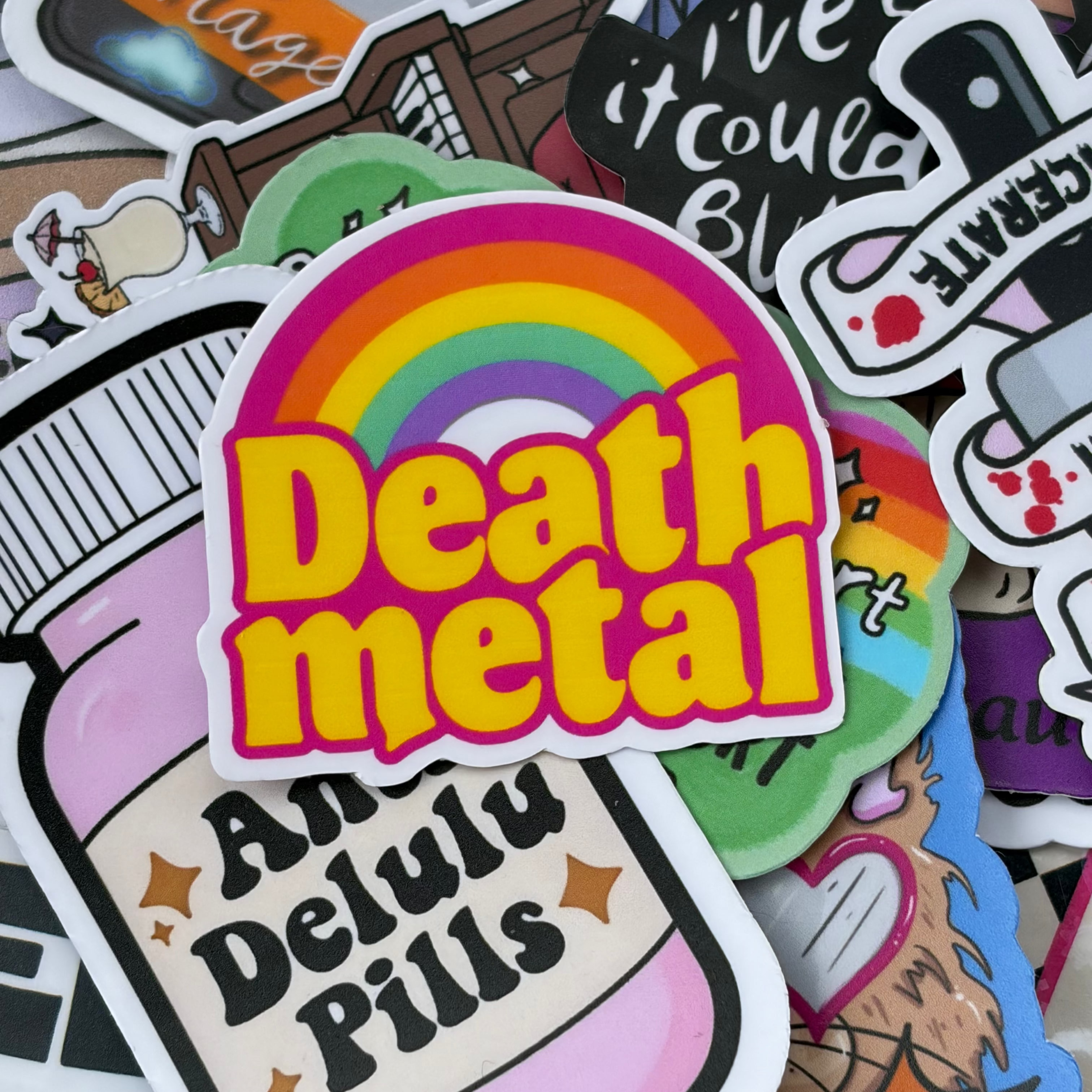 Death Metal Rainbow, Single Sticker. Cute. Funny. Music meme