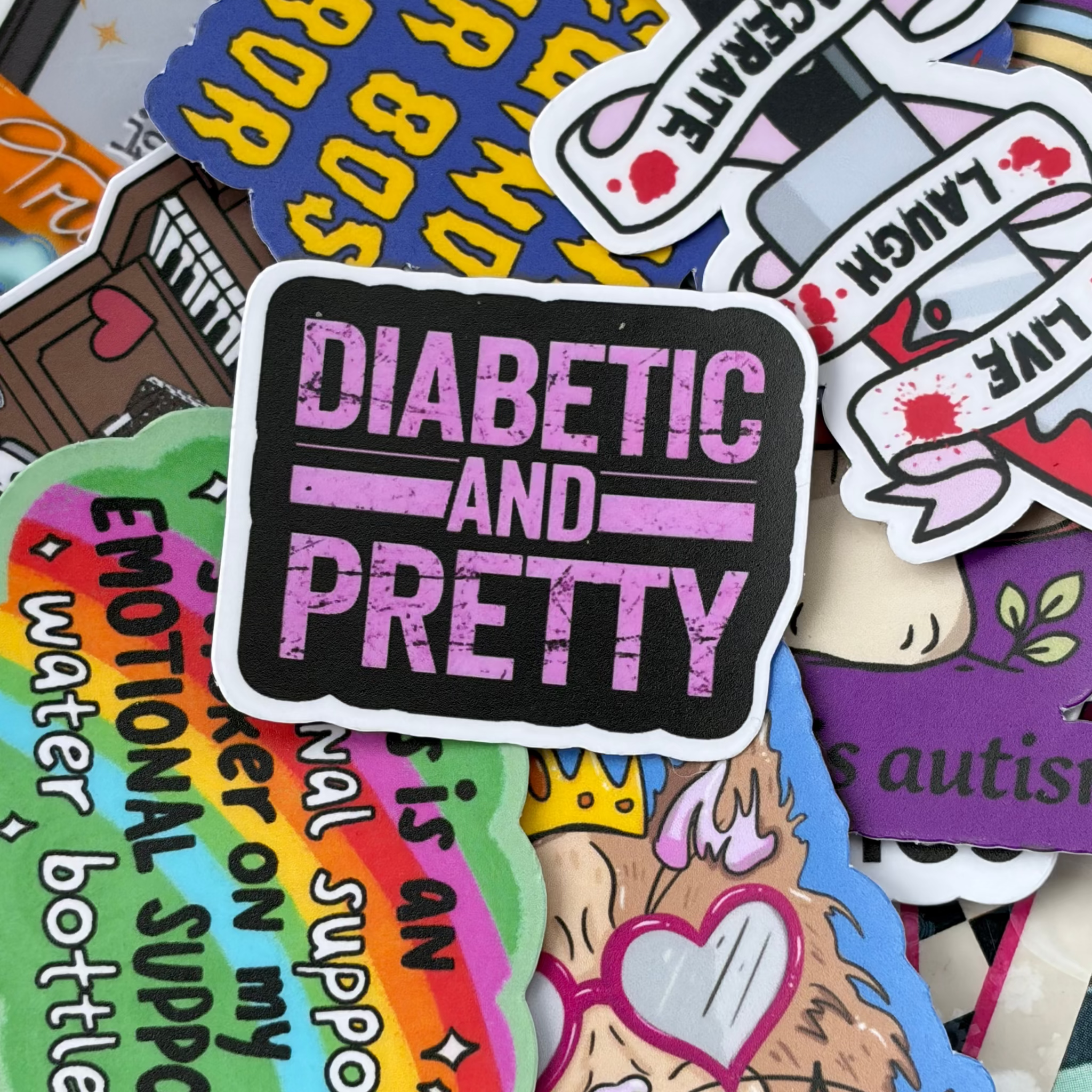 Diabetic and Pretty, Single Sticker, pink, black