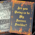 Black and burnt-orange Edge of Darkness-inspired Kindle backing insert reading Are You Going to Be My Forever, Freckles in gold gothic lettering
