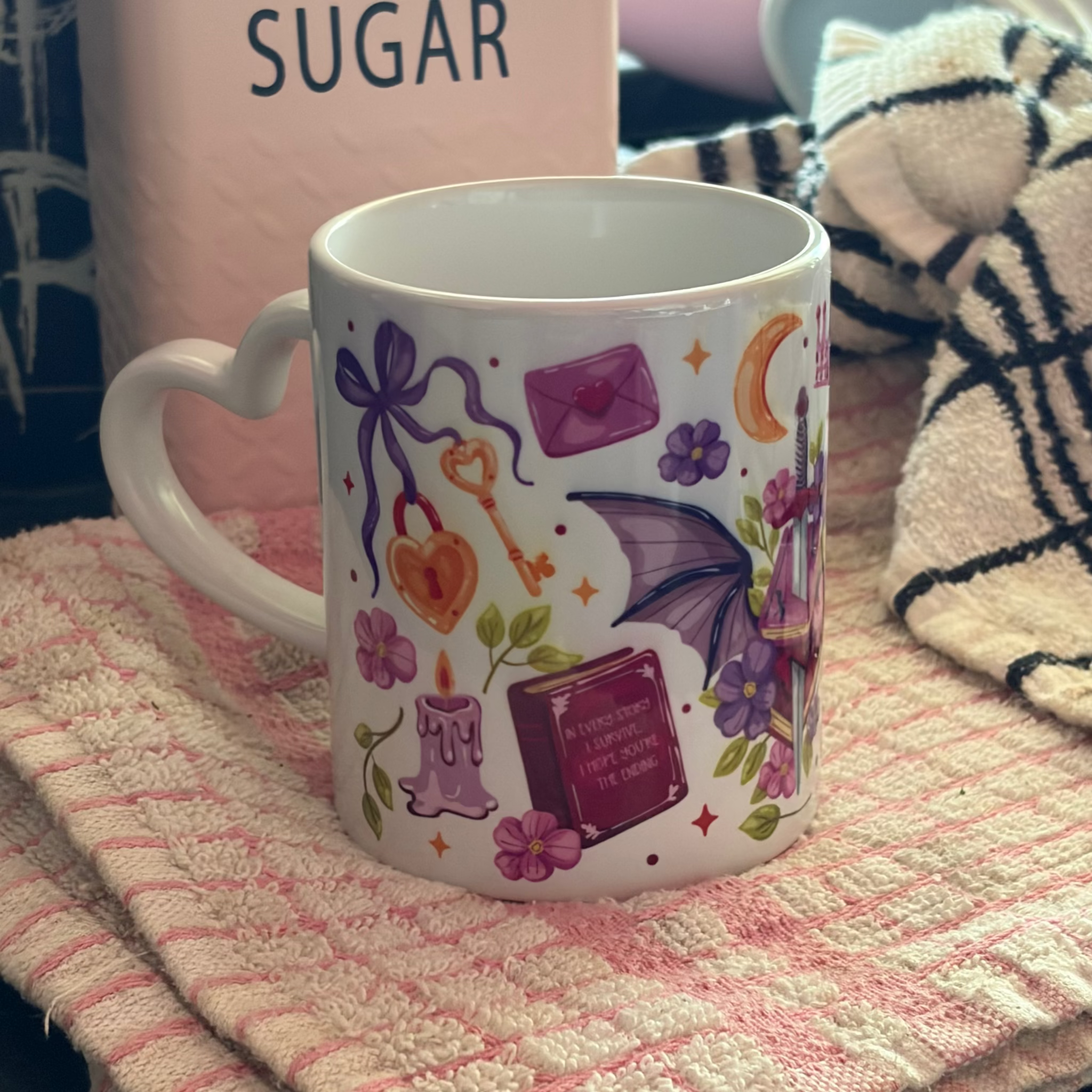 Fantasy Inspired Mug, bookish themed, sword, dragons