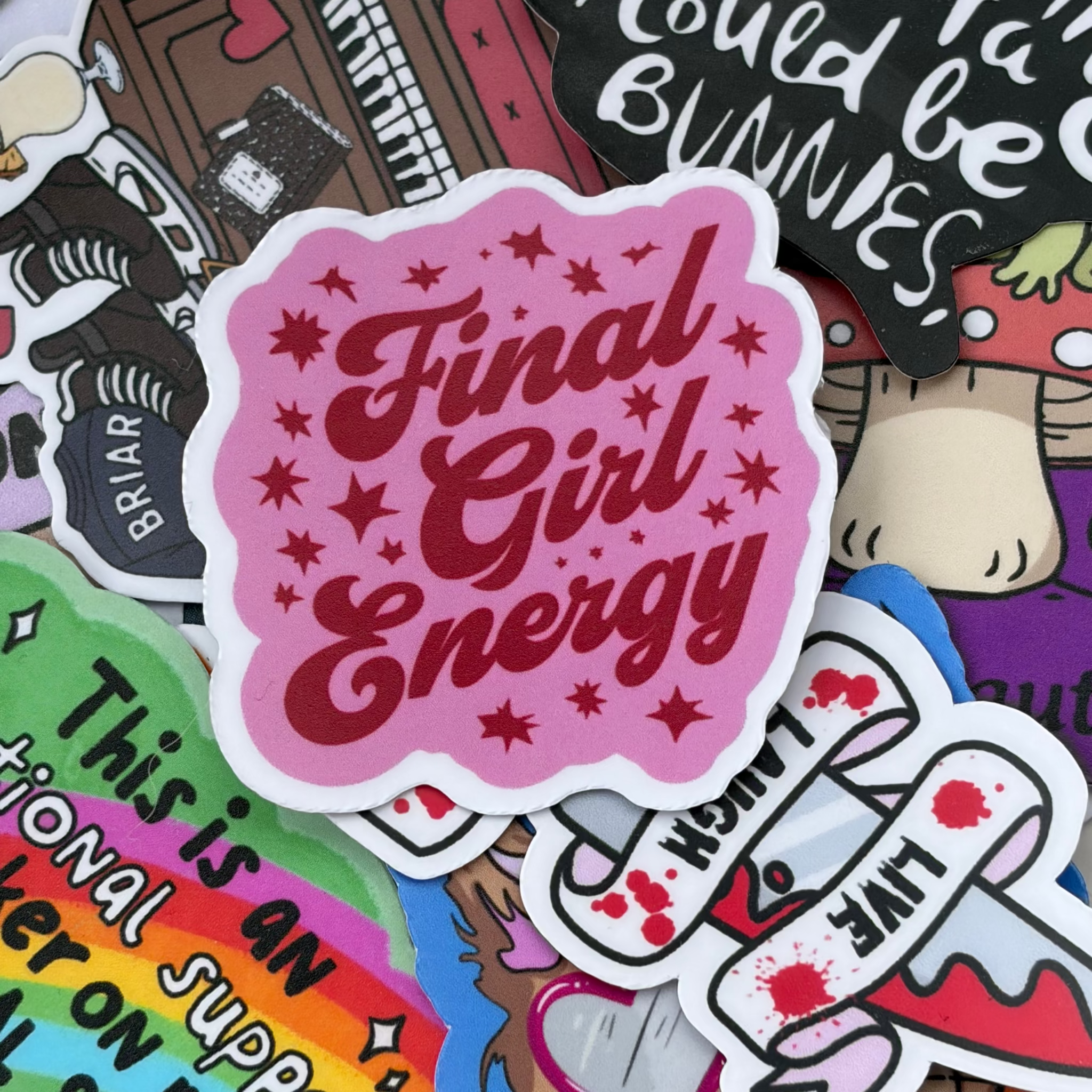Final Girl Energy, Single Sticker Pink, star. Horror movie fan