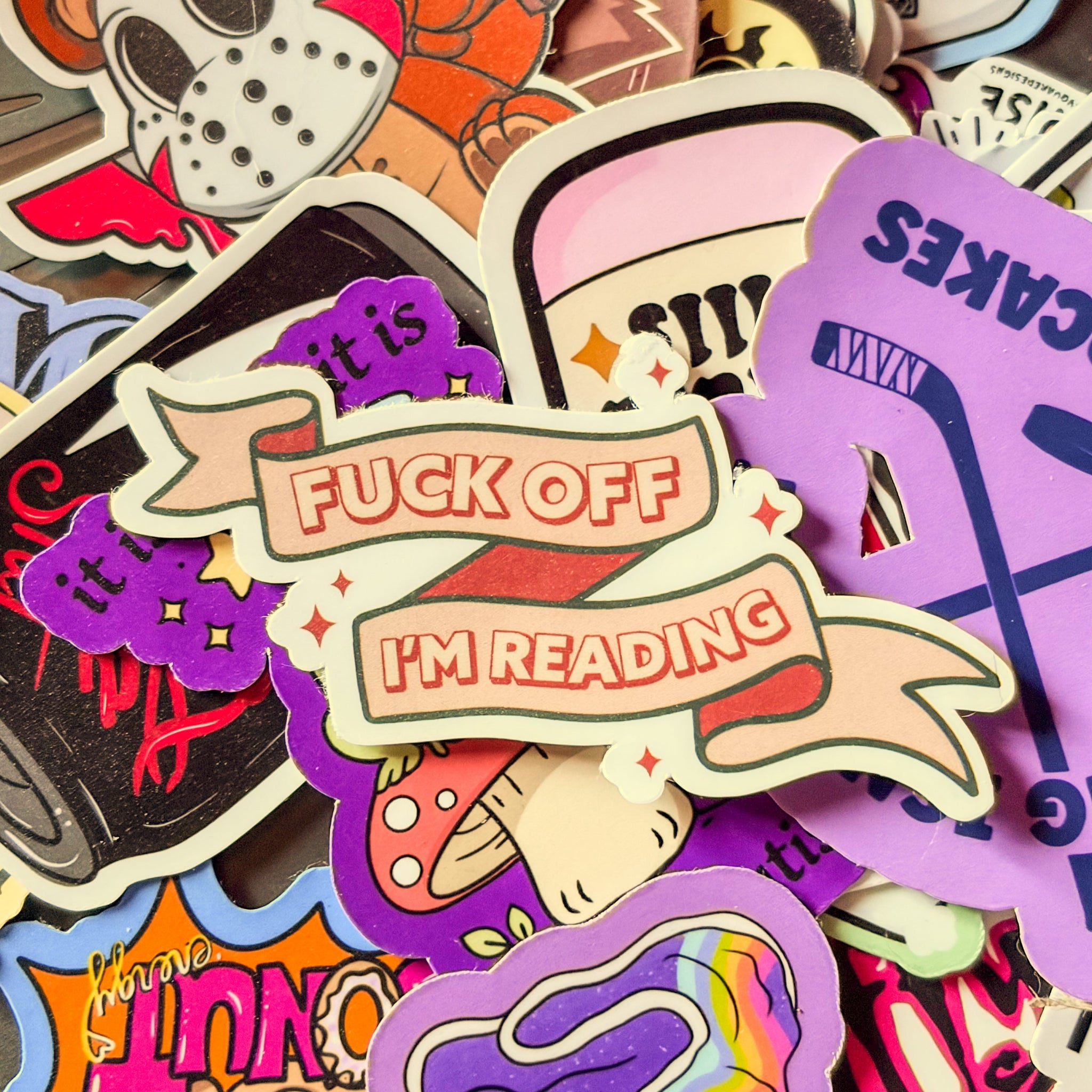 Fuck off I’m Reading Banner, Bookish Single Sticker. reading