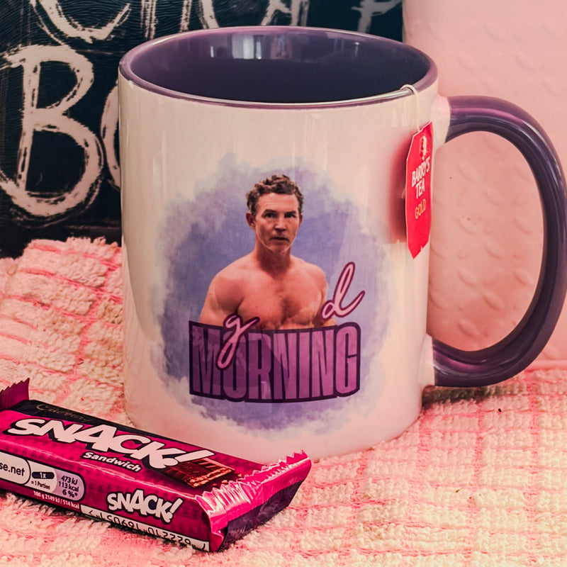 Good Morning, Doctor Jack Abbot, The Pitt Inspired Mug. Funny, meme, Shawn Hatosy shirtless. Pink and Purple, ceramic coffee mug