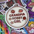 Grandma Hobby Girl, Single Sticker. Embroidery hoop stitches wool crochet knittin
