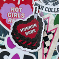Horror Babe, Spooky Cake Single Sticker BLACK AND RED FILM WHITE WRITING ICING