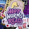 Hot Worms Read, Single Sticker &Purple, pink humorous bookish