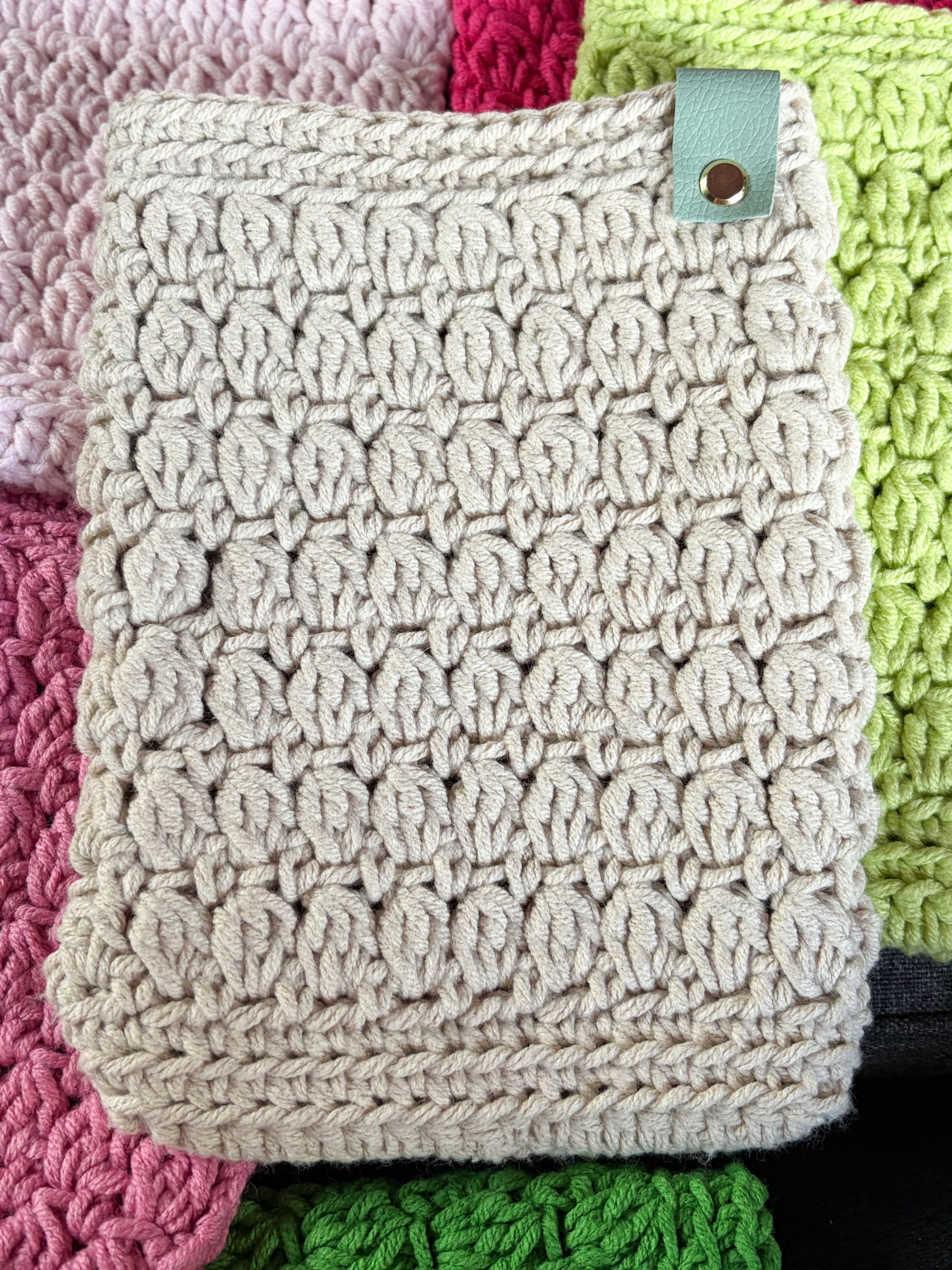 Kindle SOX, - hand crocheted kindle sleeves with faux leather tag and gold hardware