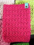 Kindle SOX, - hand crocheted kindle sleeves with faux leather tag and gold hardware