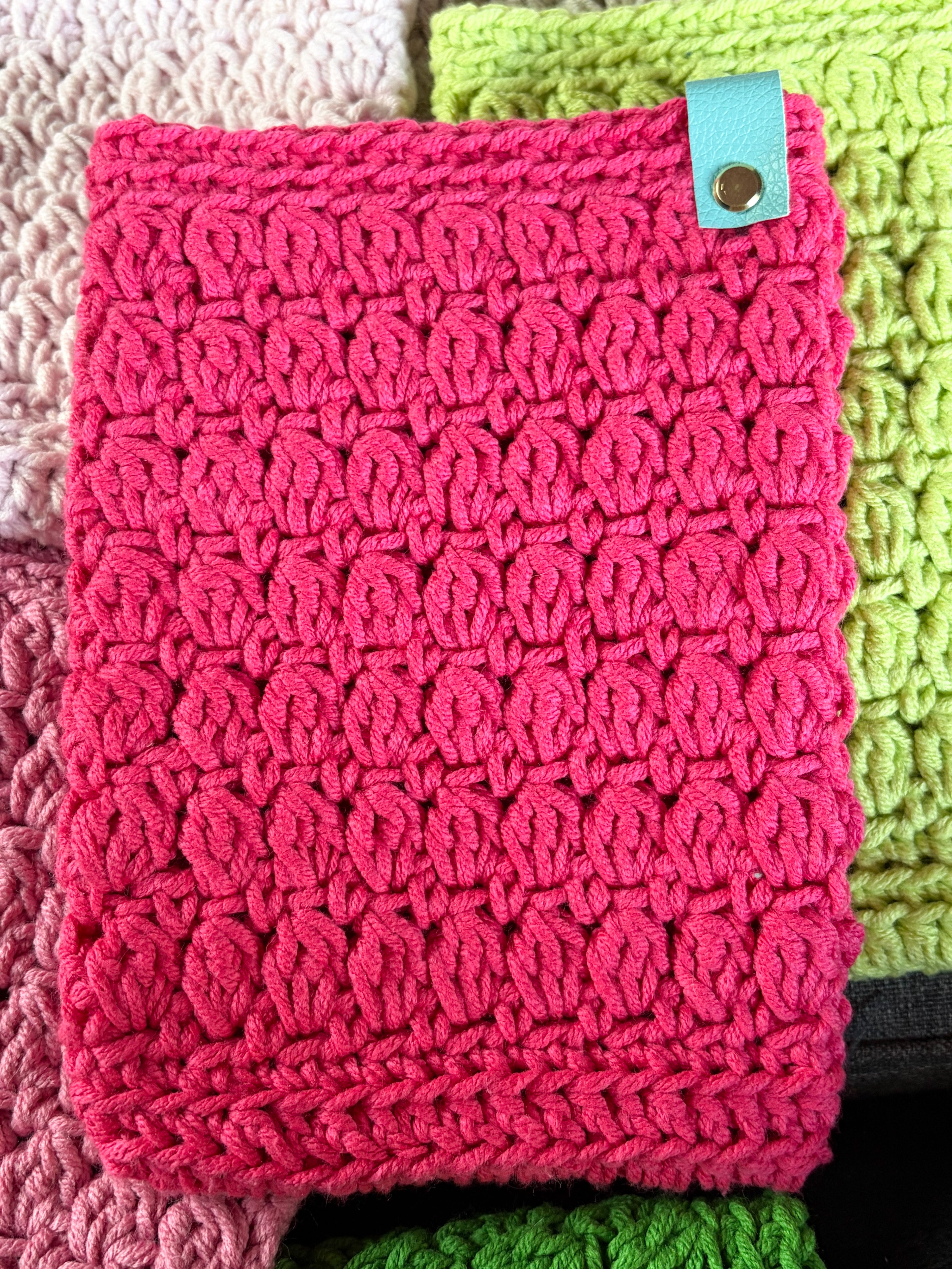 Kindle SOX, - hand crocheted kindle sleeves with faux leather tag and gold hardware
