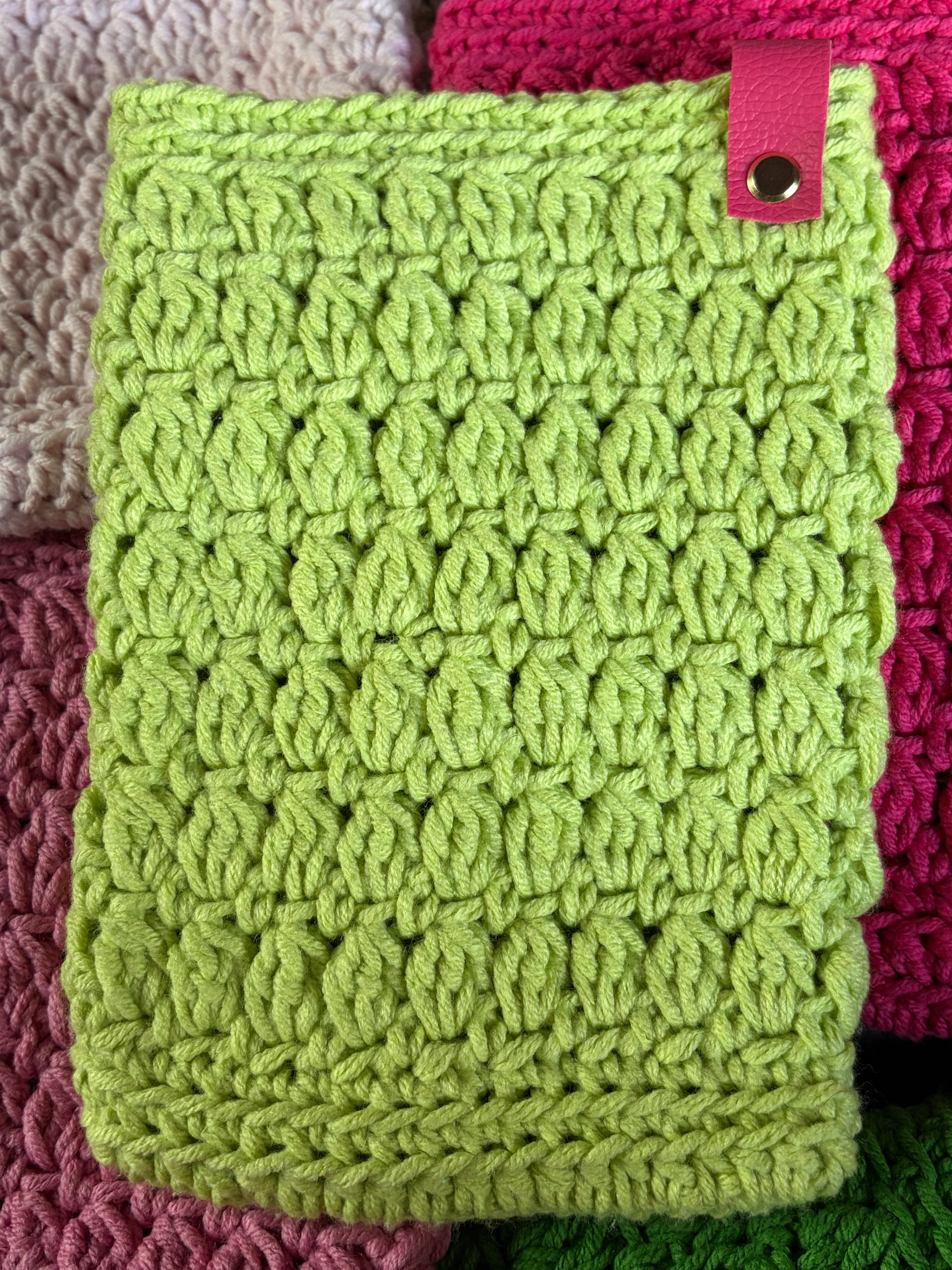 Kindle SOX, - hand crocheted kindle sleeves with faux leather tag and gold hardware