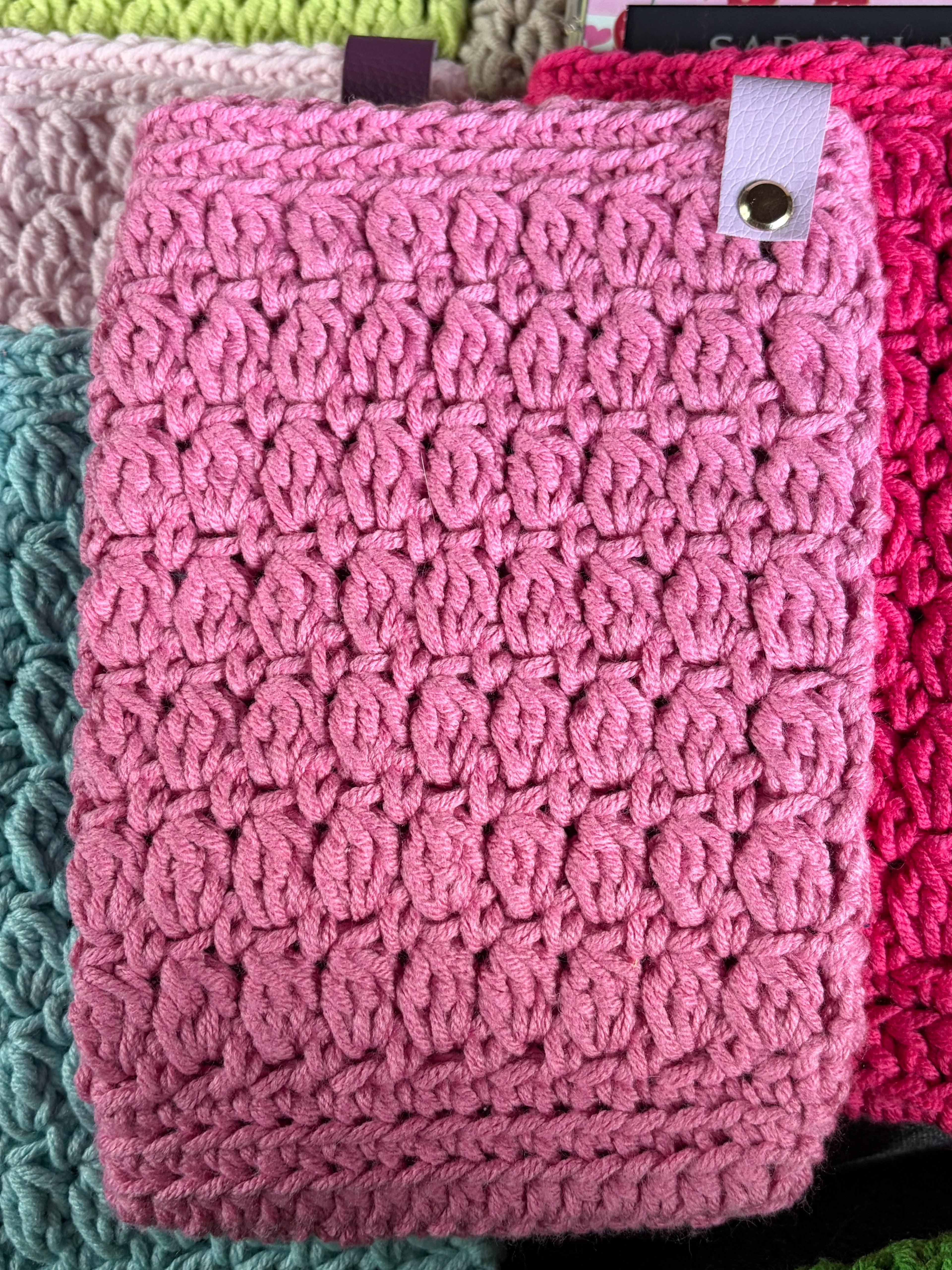 Kindle SOX, - hand crocheted kindle sleeves with faux leather tag and gold hardware