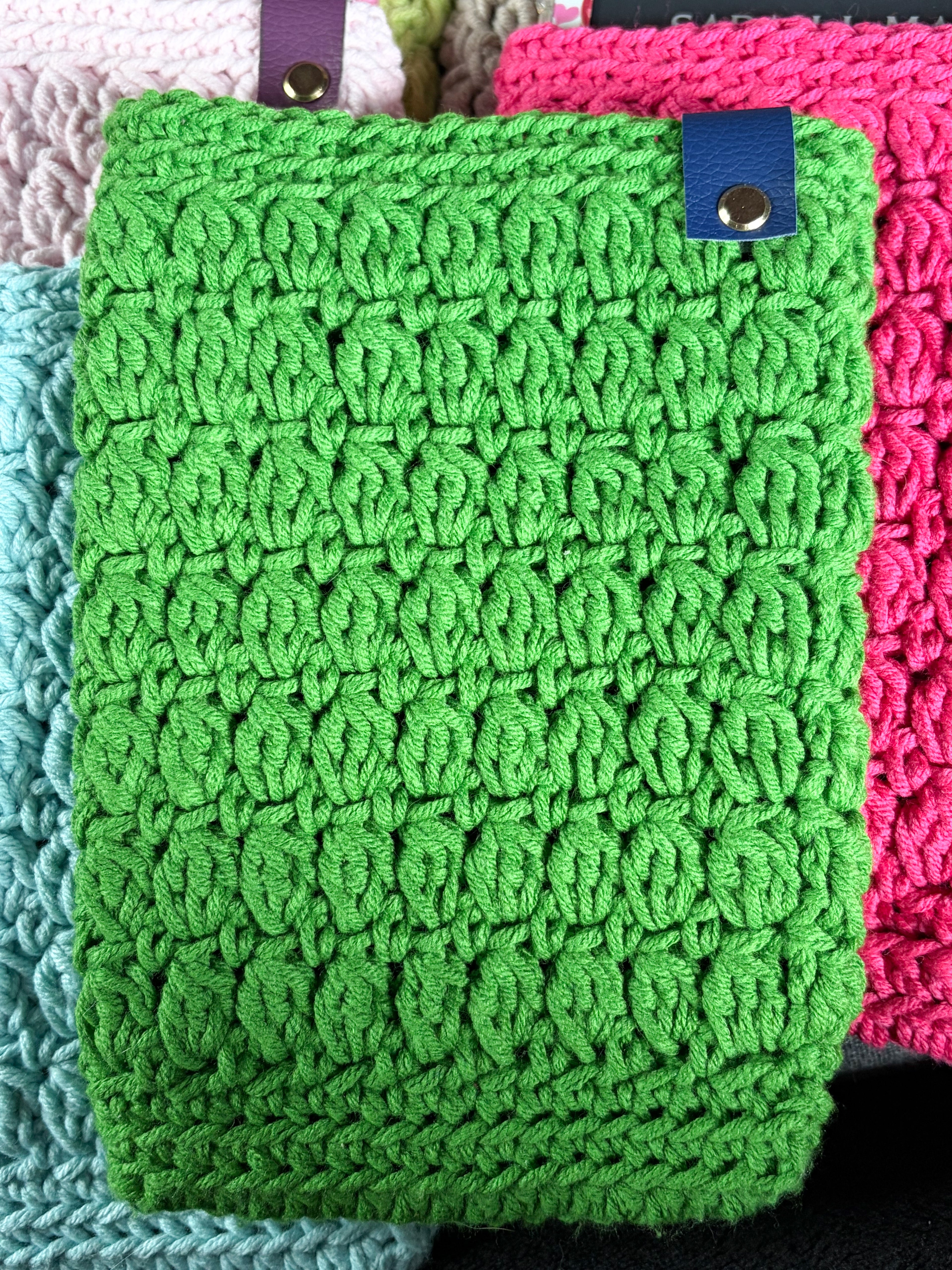 Kindle SOX, - hand crocheted kindle sleeves with faux leather tag and gold hardware