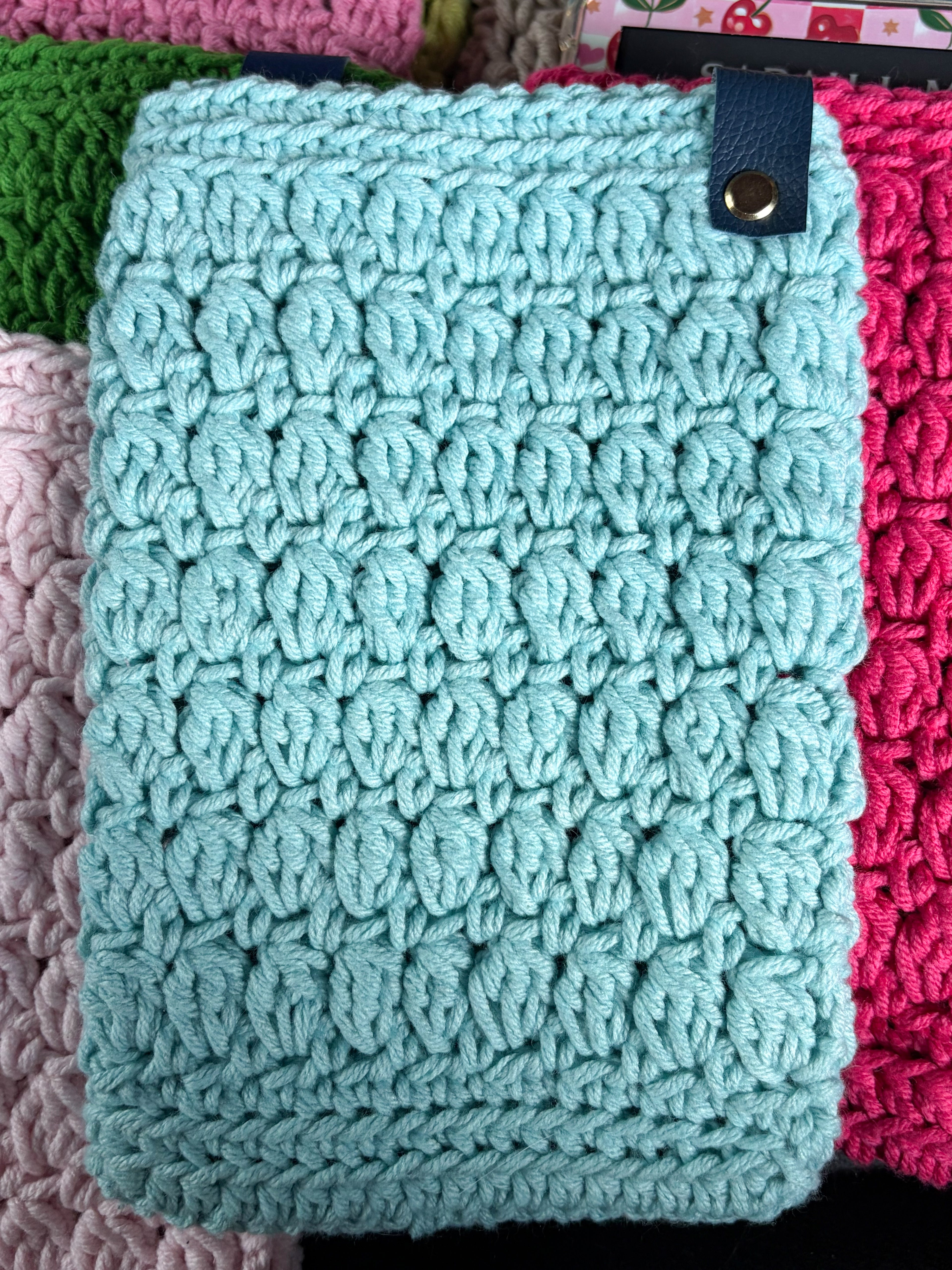 Kindle SOX, - hand crocheted kindle sleeves with faux leather tag and gold hardware