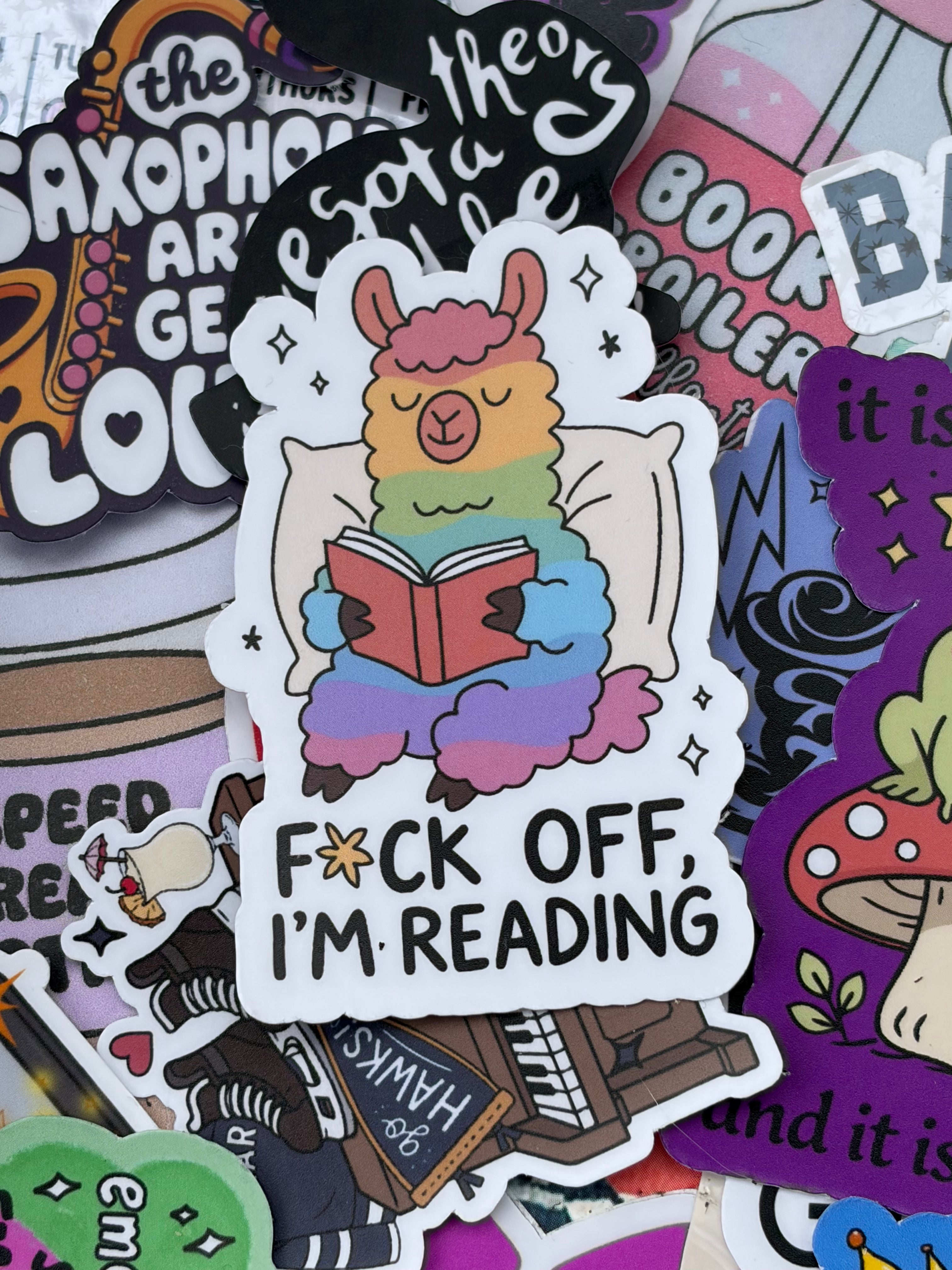 Fuck Off I’m Reading Llama, Funny, Colourful, Bookish, Single Sticker