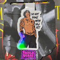 Holographic dark romance magnetic bookmark featuring a tattooed shirtless man and a speech bubble reading I’m Not Done With You Yet
