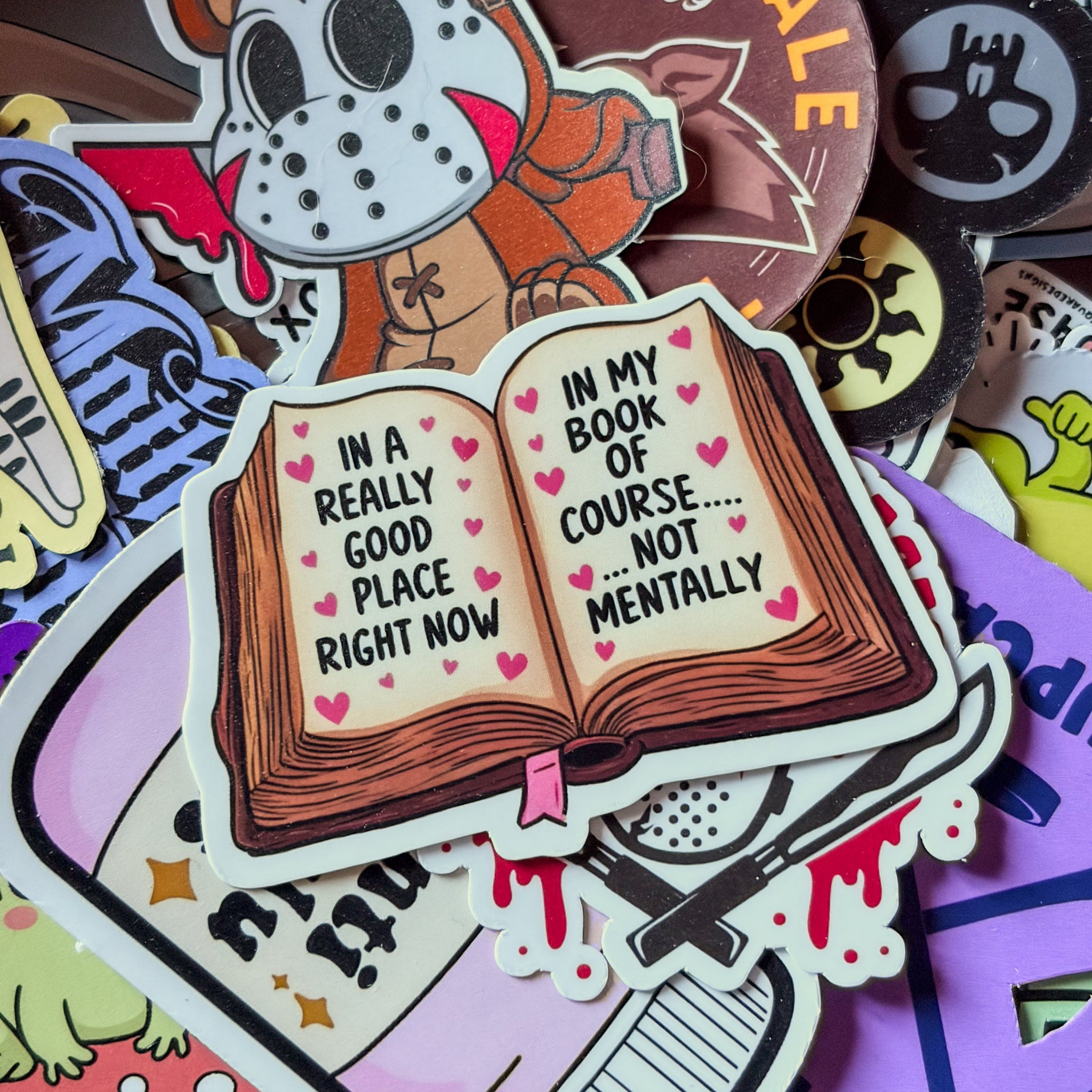 In a Good Place, Single Sticker open book, bookish, funny, mental health