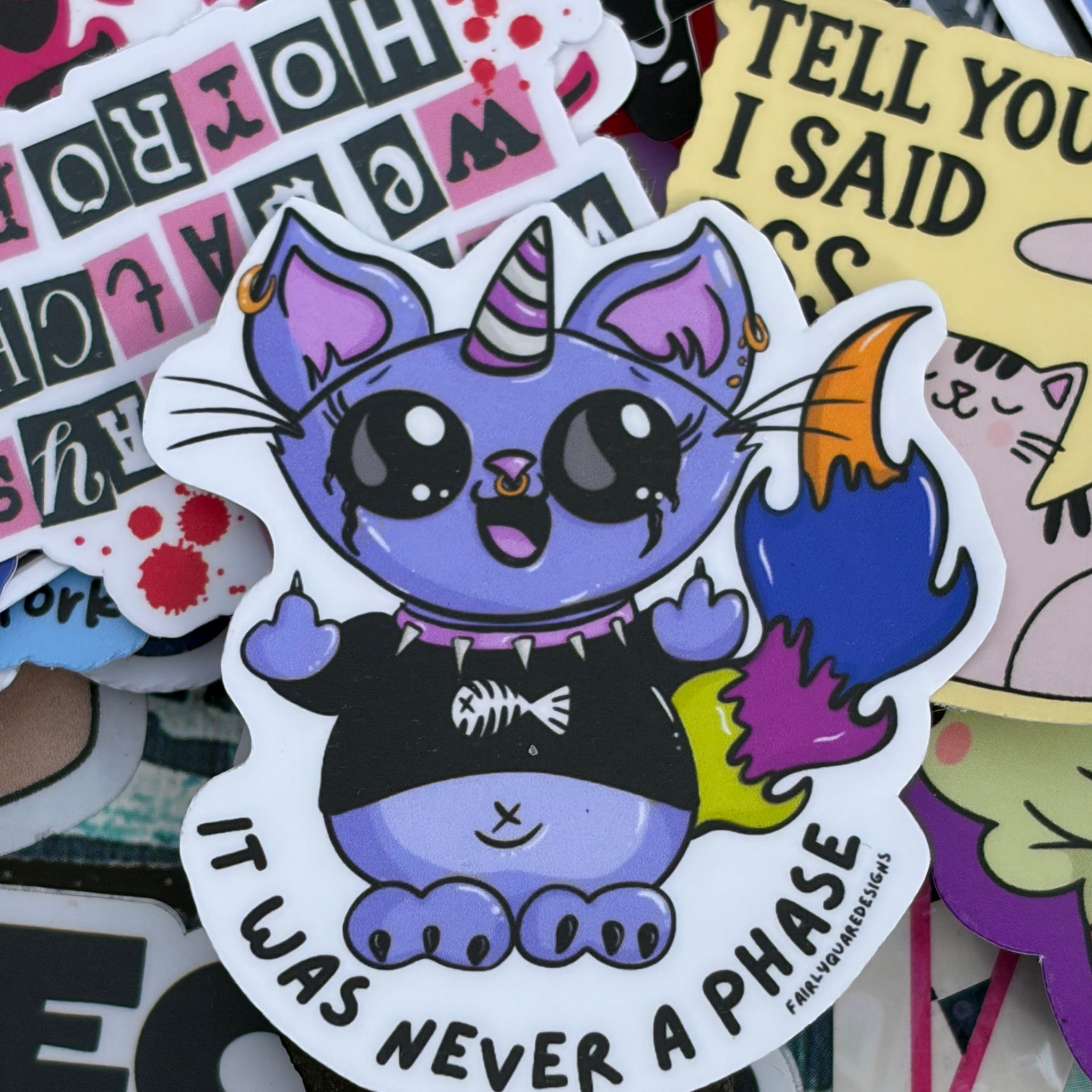 It was never a phase, Emo Cat, Single Sticker Unicorn, rainbow