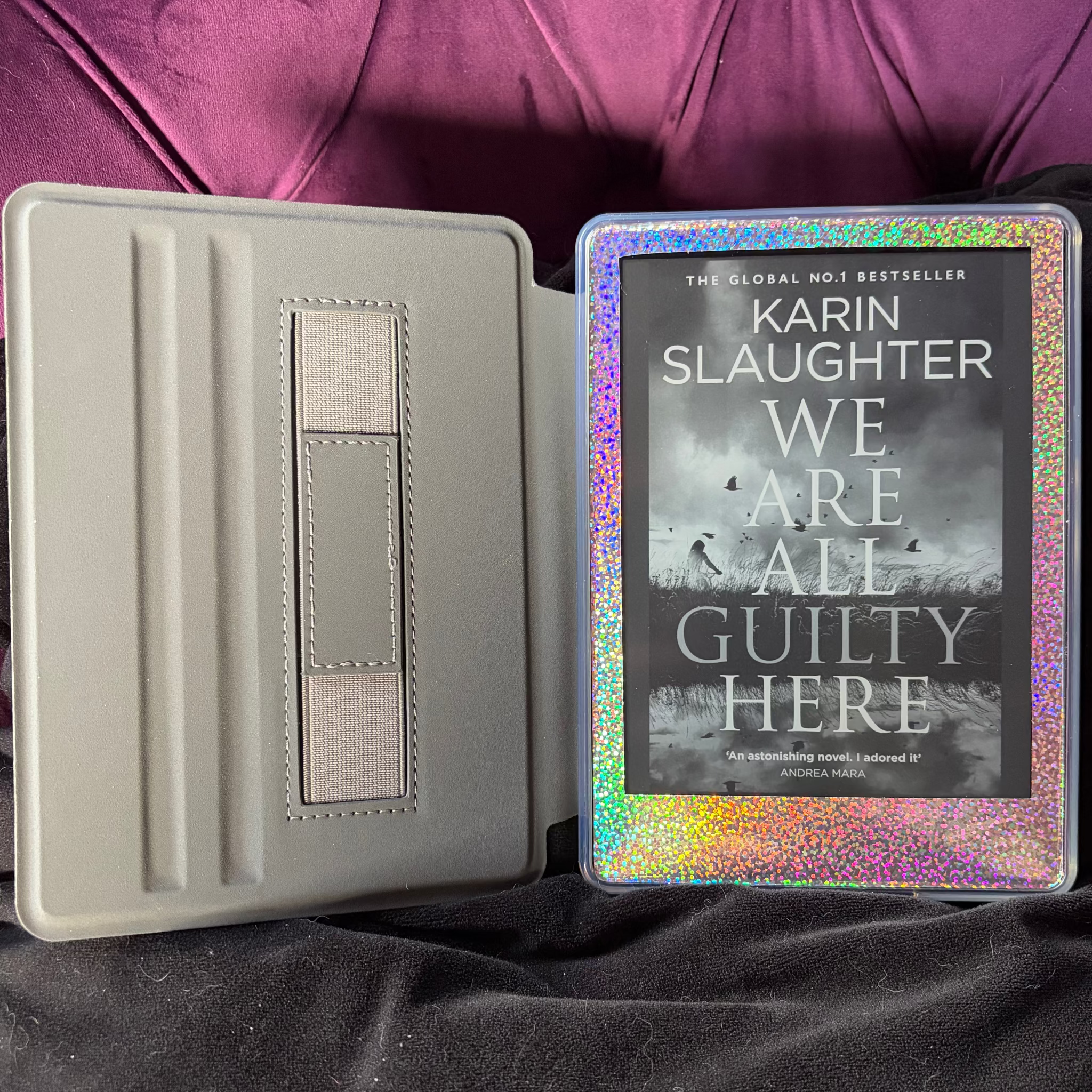 Kindle Hard Flip Case Celtic Dreamer. Purple Case with dreamy Snow capped mountains and a celestial backdrop. A magical Celtic doorway appears from an open book.&nbsp;  3 in 1 Flip case for Kindle. Features auto wake/sleep function, detachable