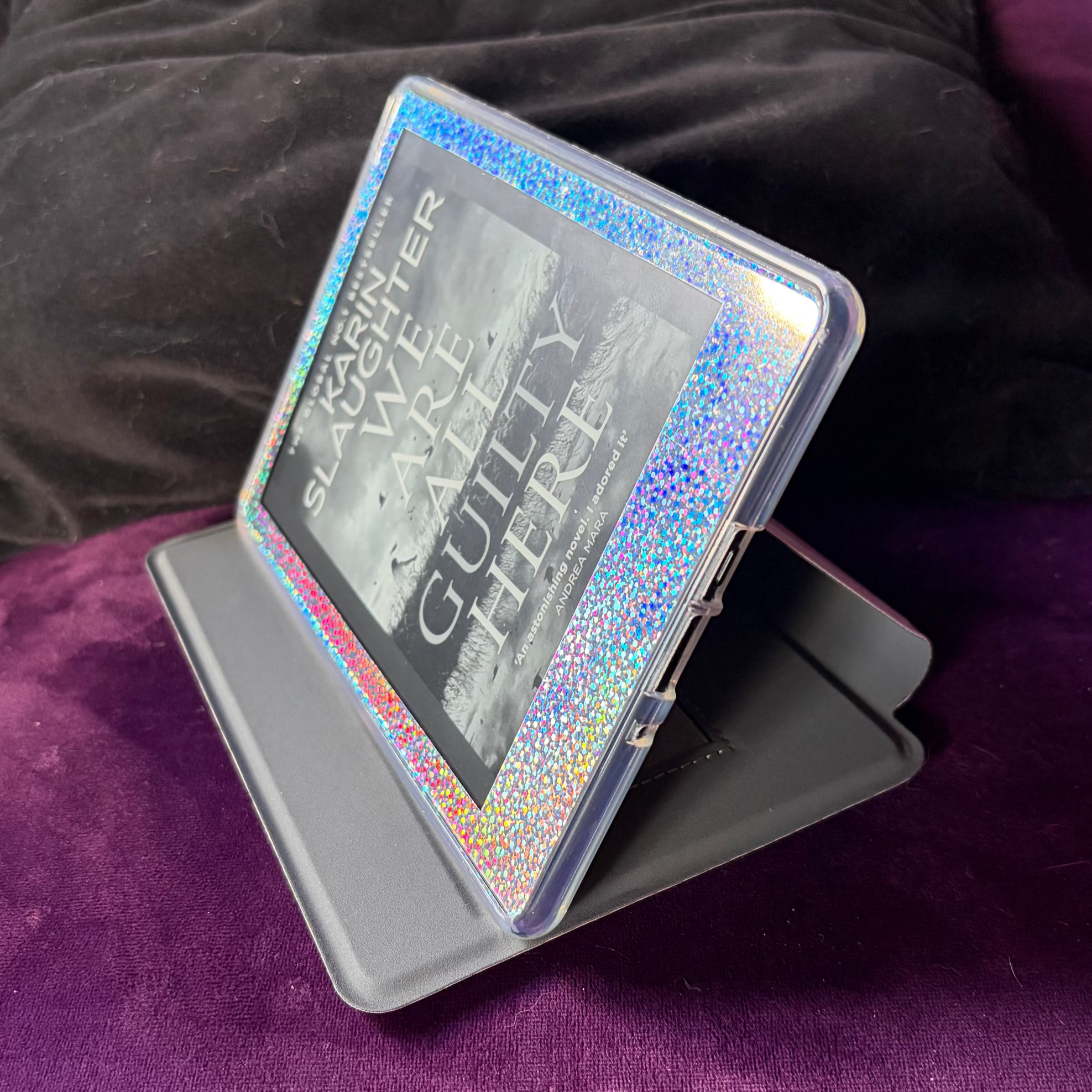 Kindle Hard Flip Case - Celtic Dreamer. Purple Case with dreamy Snow capped mountains and a celestial backdrop. A magical Celtic doorway appears from an open book.&nbsp;  3 in 1 Flip case for Kindle. Features auto wake/sleep function,detachable