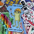 Life Is Soup and I Am Fork, Frog, Single Sticker &nbsp;Yellow construction hat, meme, funny frog&nbsp;