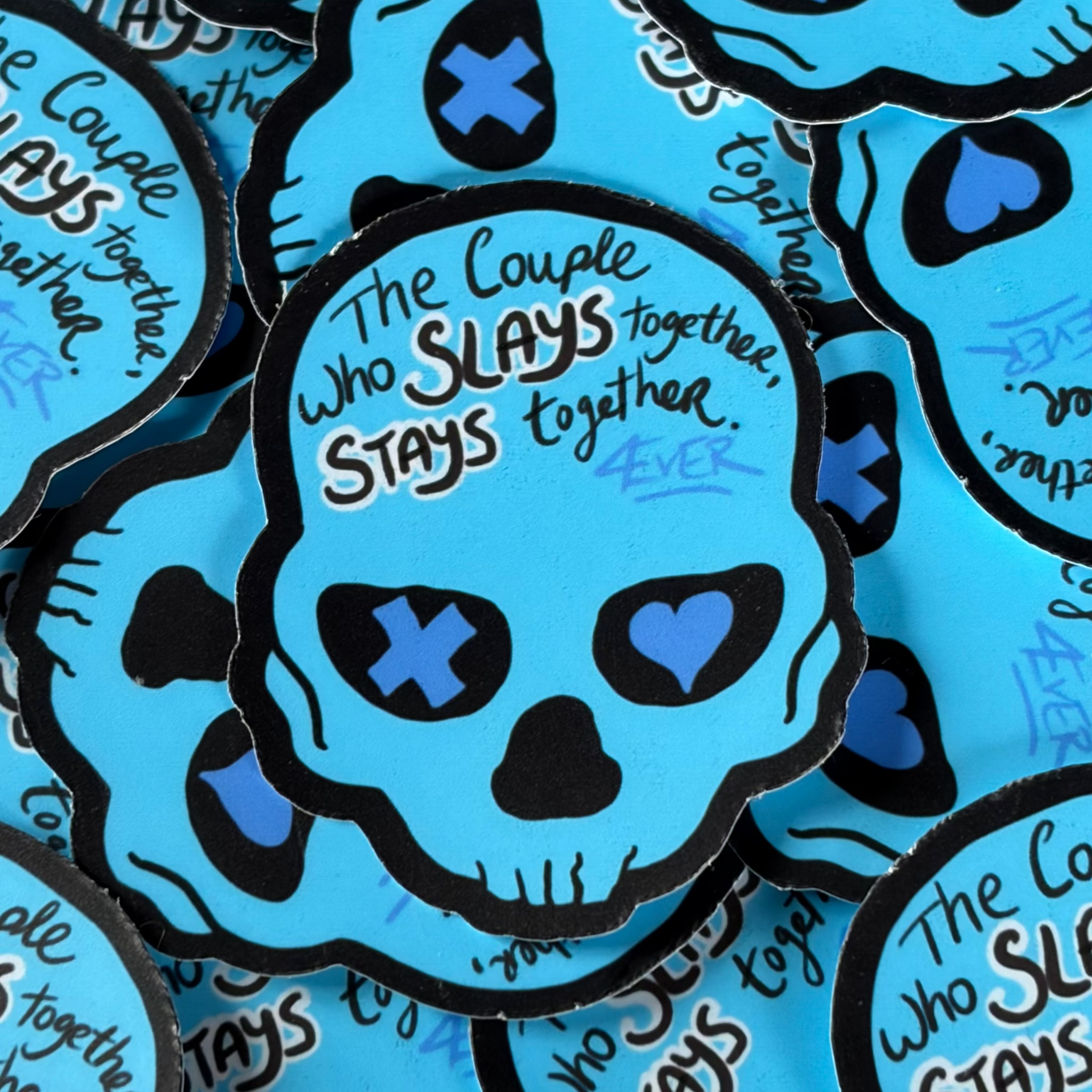 Lights Out Inspired, Blue Skull, Single Sticker. Couple who slays together stays together. Dark romance, romantic comedy, Aly and Josh, Into darkness, masked man