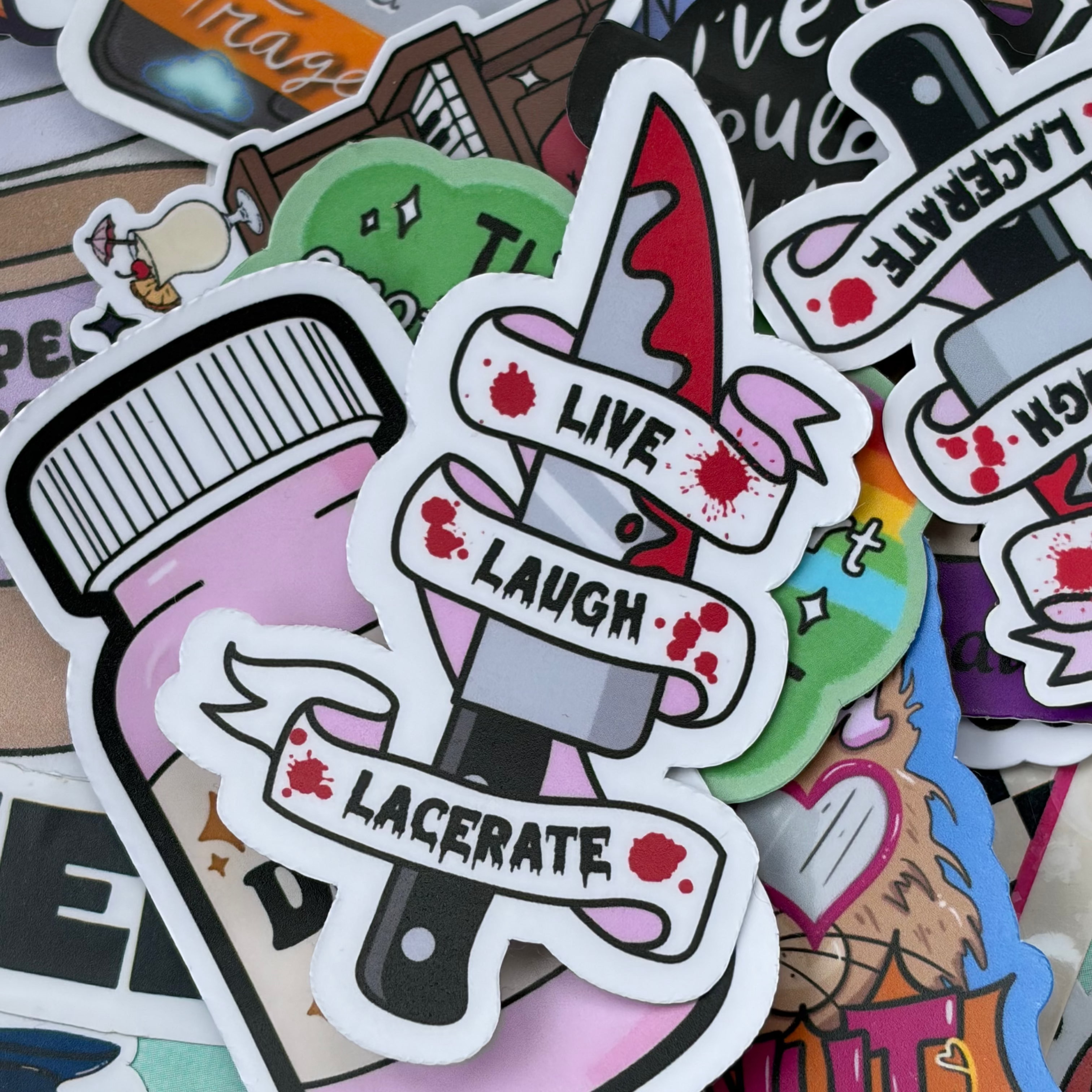 Live Laugh Lacerate, Single Sticker Horror fan. Slasher film