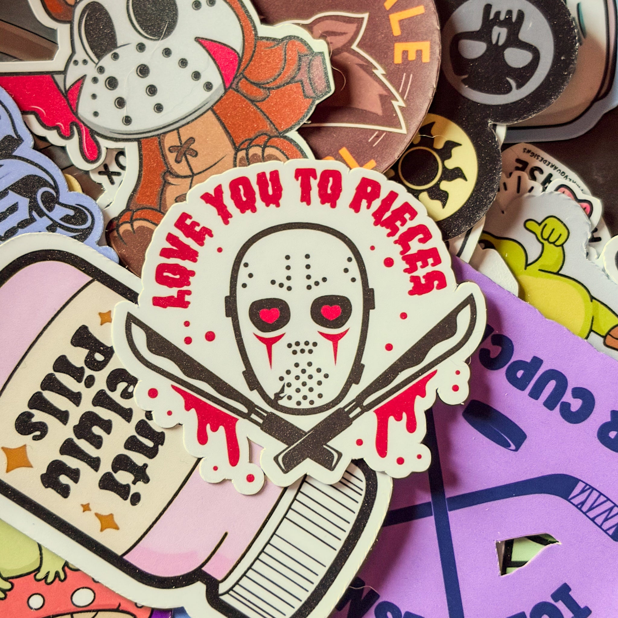 Love you to Pieces, Single Sticker, horror film lover, Jason, friday 13,  slasher