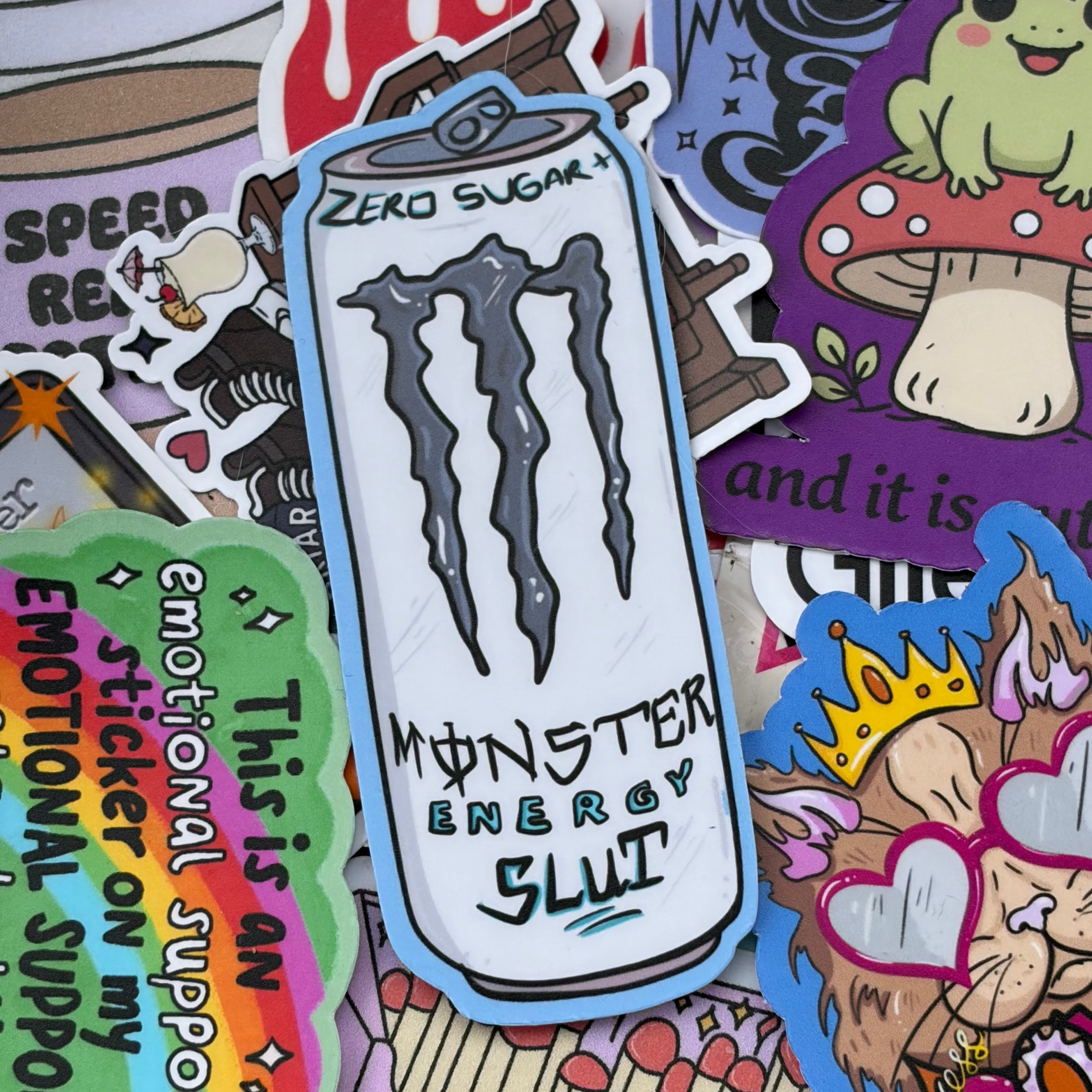 Monster Slut, Soda Can, Single Sticker, energy drink white