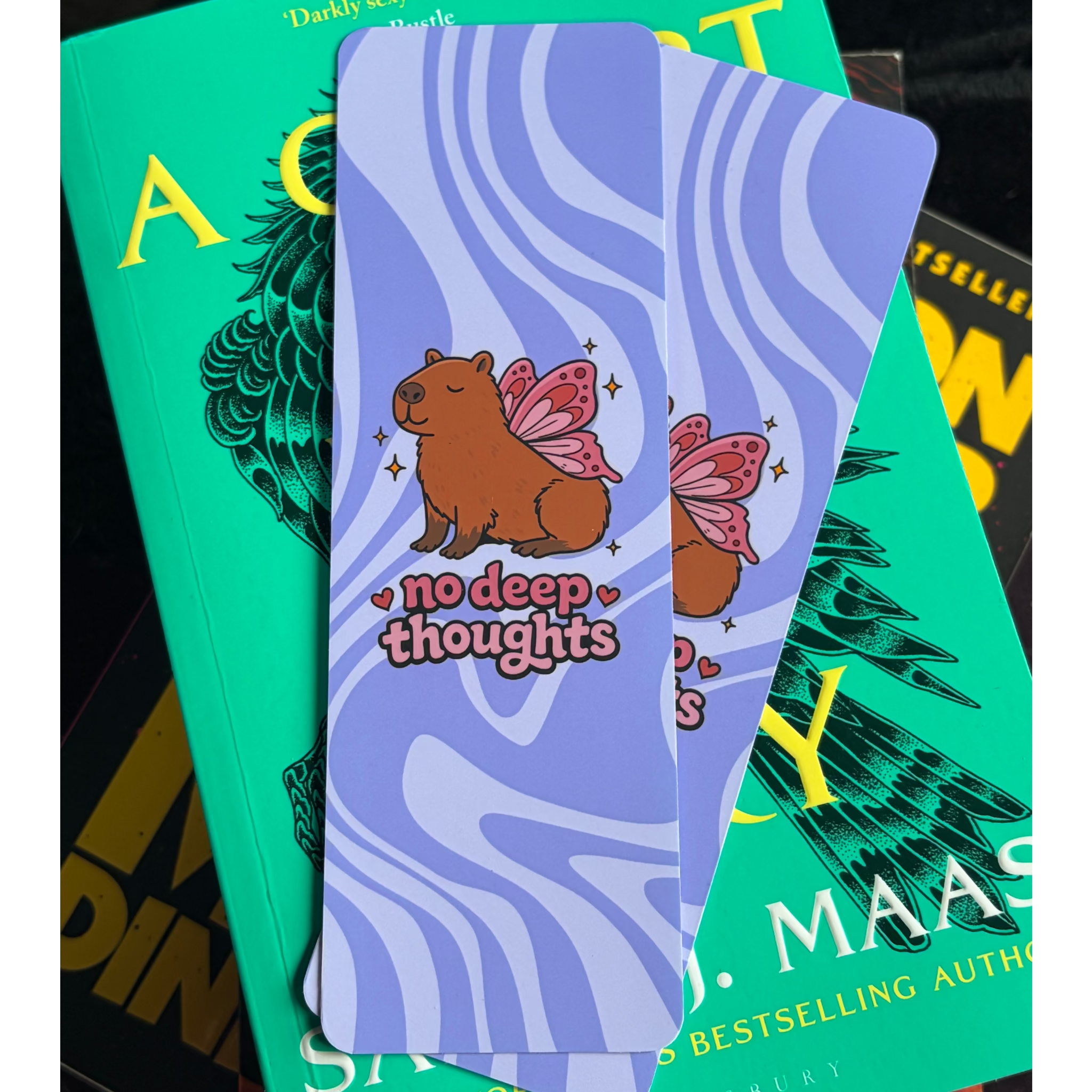 No Deep Thoughts Capybara, Standard Bookmark, light blue, animal, cute, trending, fairy wings
