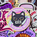 No Spoons Left, Single Sticker. Black cat, dark humour, neurodivergent, rainbow
