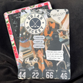 Off-Campus-inspired Kindle backing insert featuring a Briar Hockey collage with books, guitars, quotes and character jerseys
