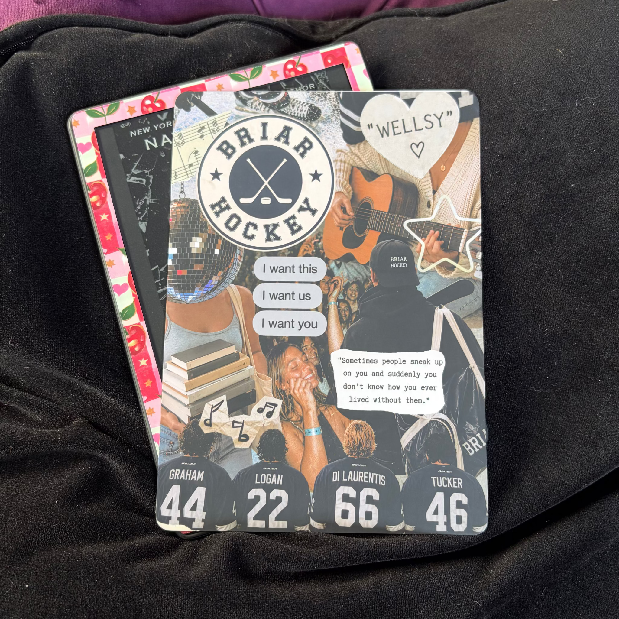 Off Campus, Kindle Backing Insert. Briar university, hockey romance, scrapbook, Hannah and Gareth

Made to order. Made to fit your specific model. Matte laminated for durability. Easy to install in a clear case
