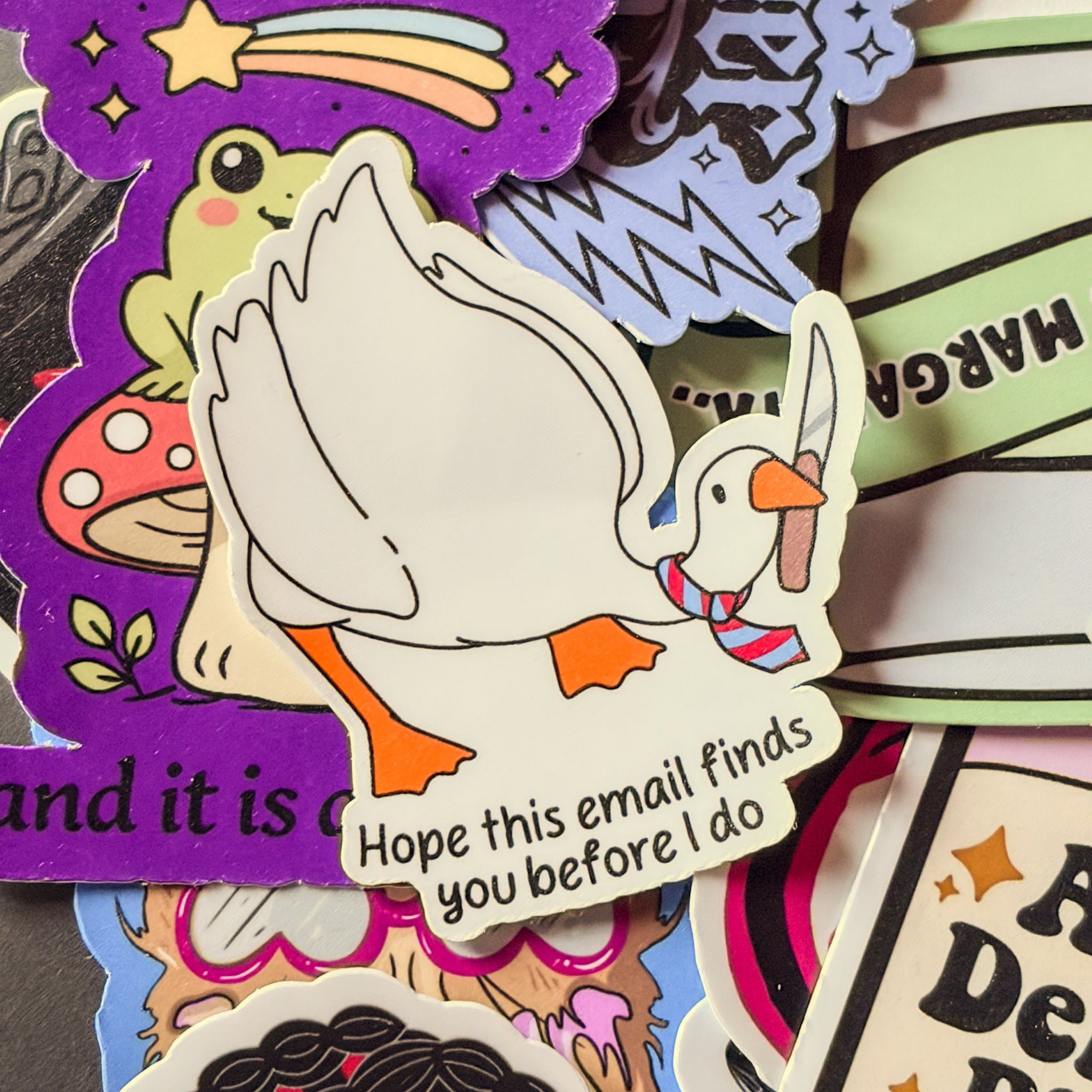 Office Goose, Single Sticker. Funny goose with tie. I hope this email finds you before I do