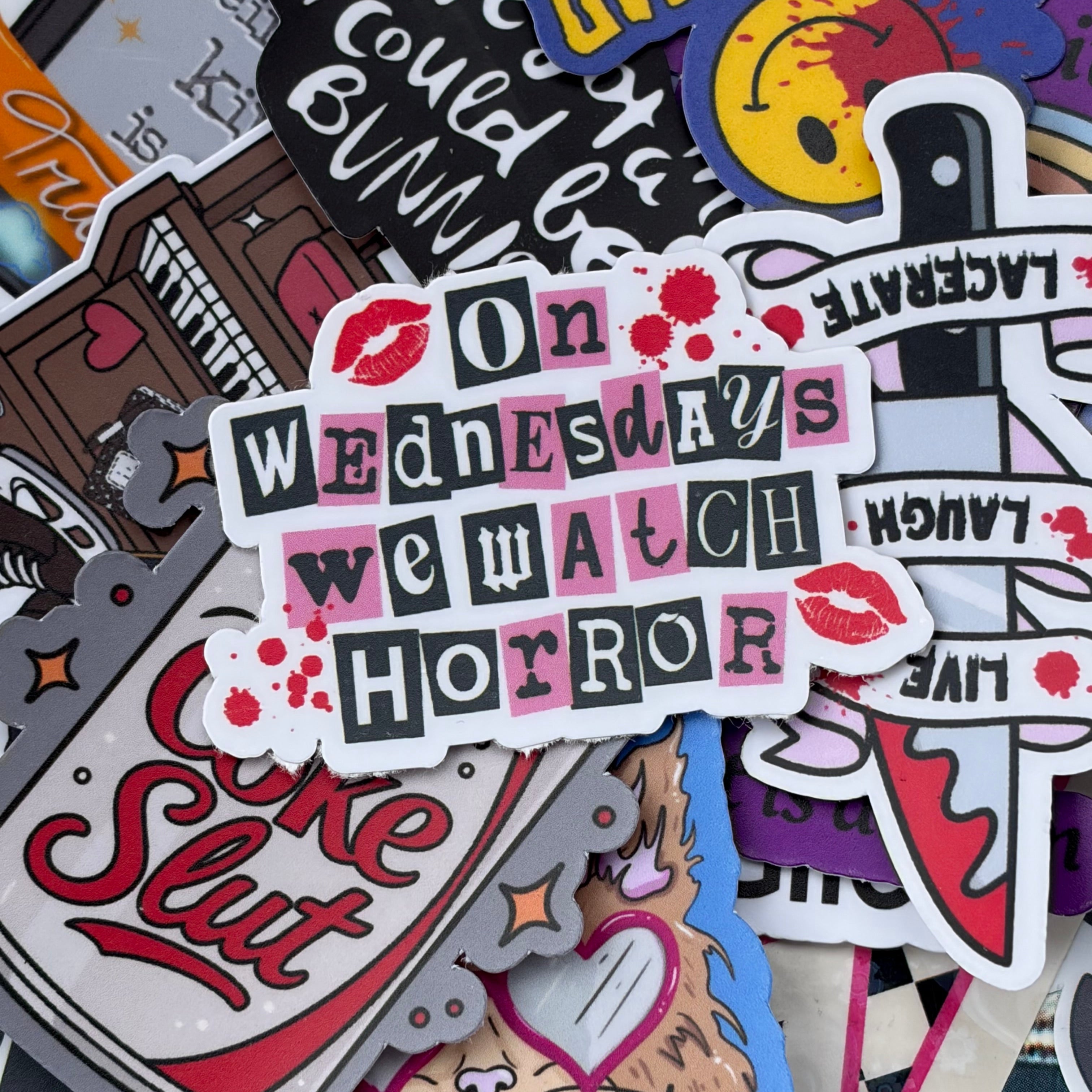 On Wednesdays We Watch Horror, Single Sticker. Horror fan, cut out magazine