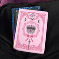 Pink Dragon, Kindle Backing Insert. Black dragon, pink backround, pink bow, moon and sword