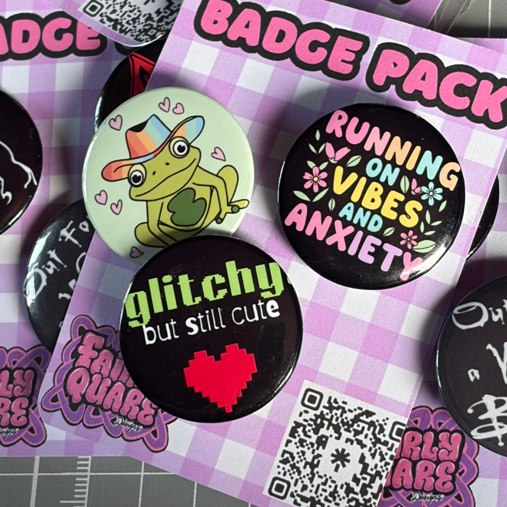 Pride Frog / Running On Vibes And Anxiety / Glitchy But Still Cute

3 Pack of 1.25mm Button Pin Badges, with metal backing.

Handmade