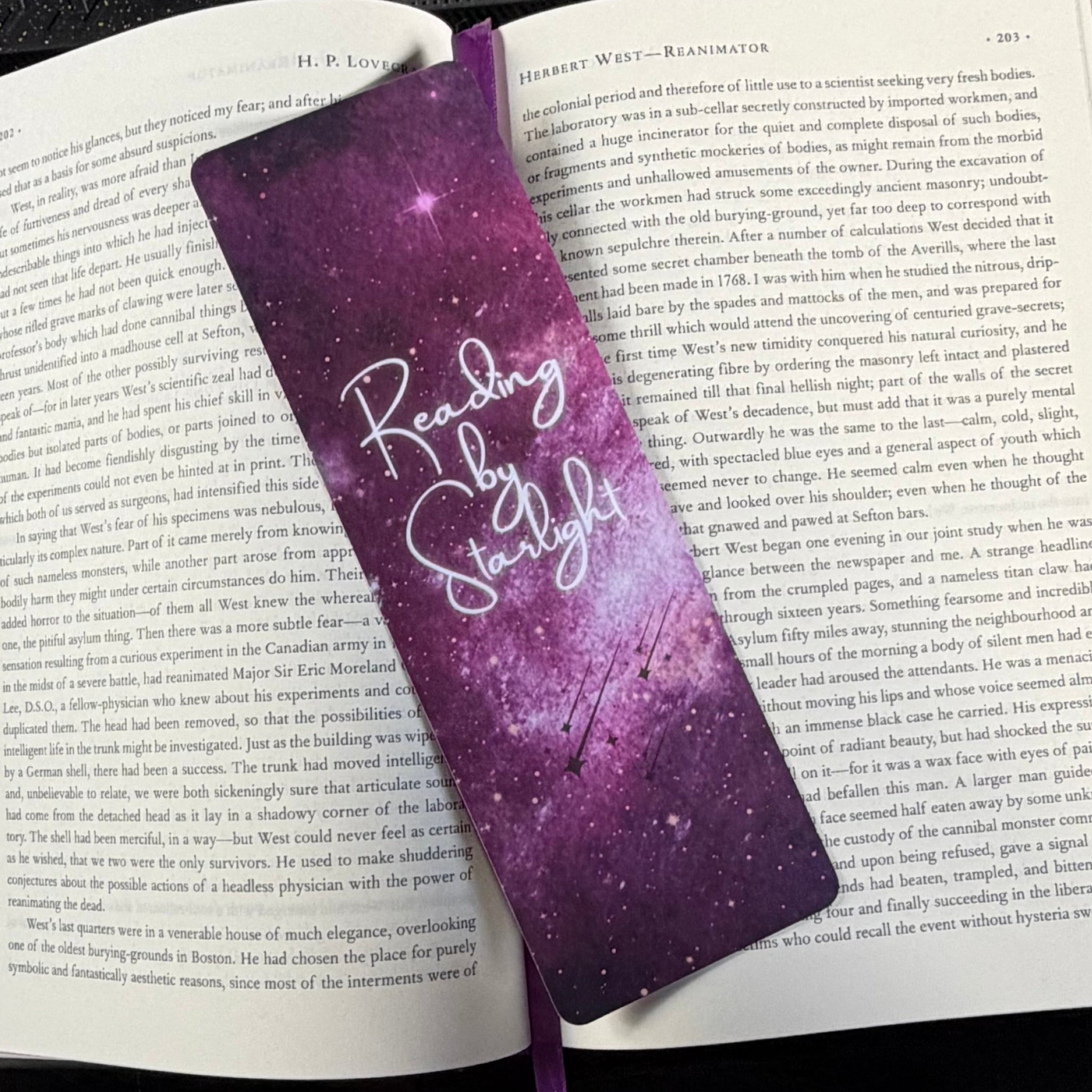 Reading by Starlight, Large Bookmark. Purple, shooting stars