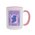 Éire Stamp Mug by Fairly Quare Designs: a vintage-style pink Irish postage stamp design on an 11oz white ceramic mug with a pink handle