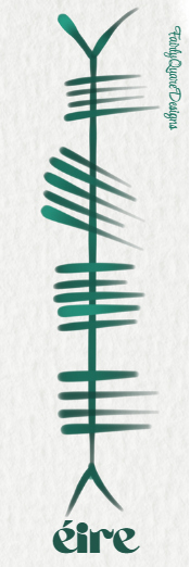 Éire Ogham bookmark by Fairly Quare Designs, front showing Éire, the Irish name for Ireland, written in Ogham