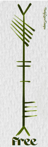 Saor Ogham bookmark by Fairly Quare Designs, reverse showing the English translation, Free, in Ogham