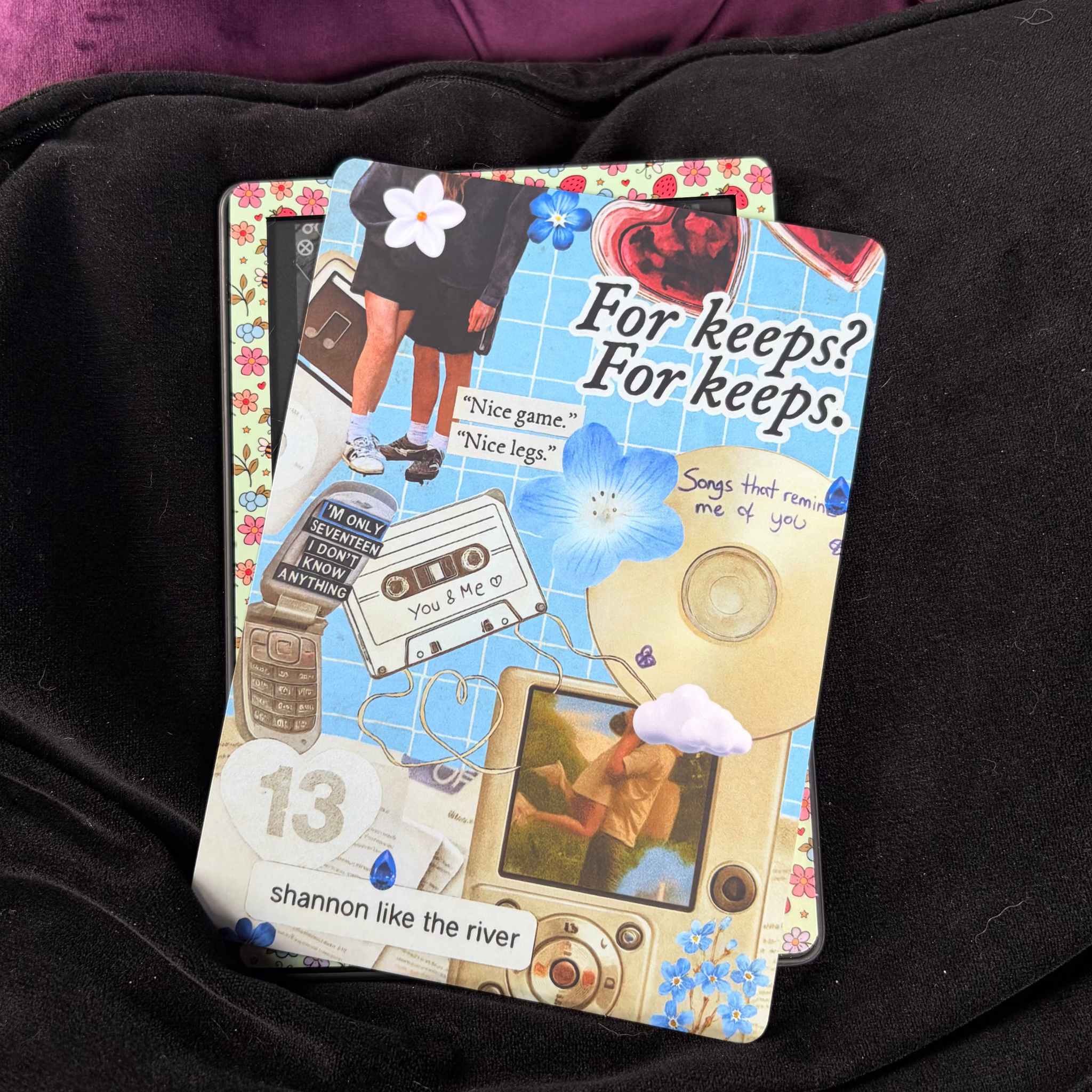 Shannon like the River, Binding 13 inspired, Kindle Backing Insert. Vintage, scrapbook, mixtape, flower, cds, 00's. Johnny and Shannon, Boys of Tommen