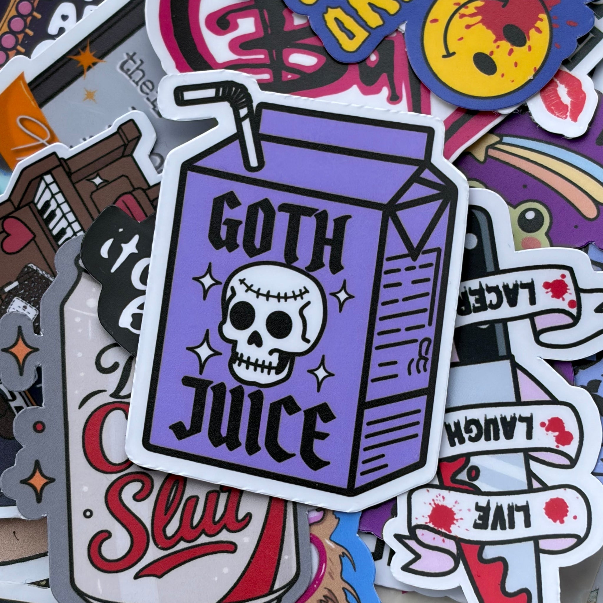 Skull Goth Juice Carton purple with straw, Single Sticker