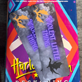 Smoky grey Fourth Wing inspired bookmark with purple Violent Little Thing lettering and black and gold dragons
