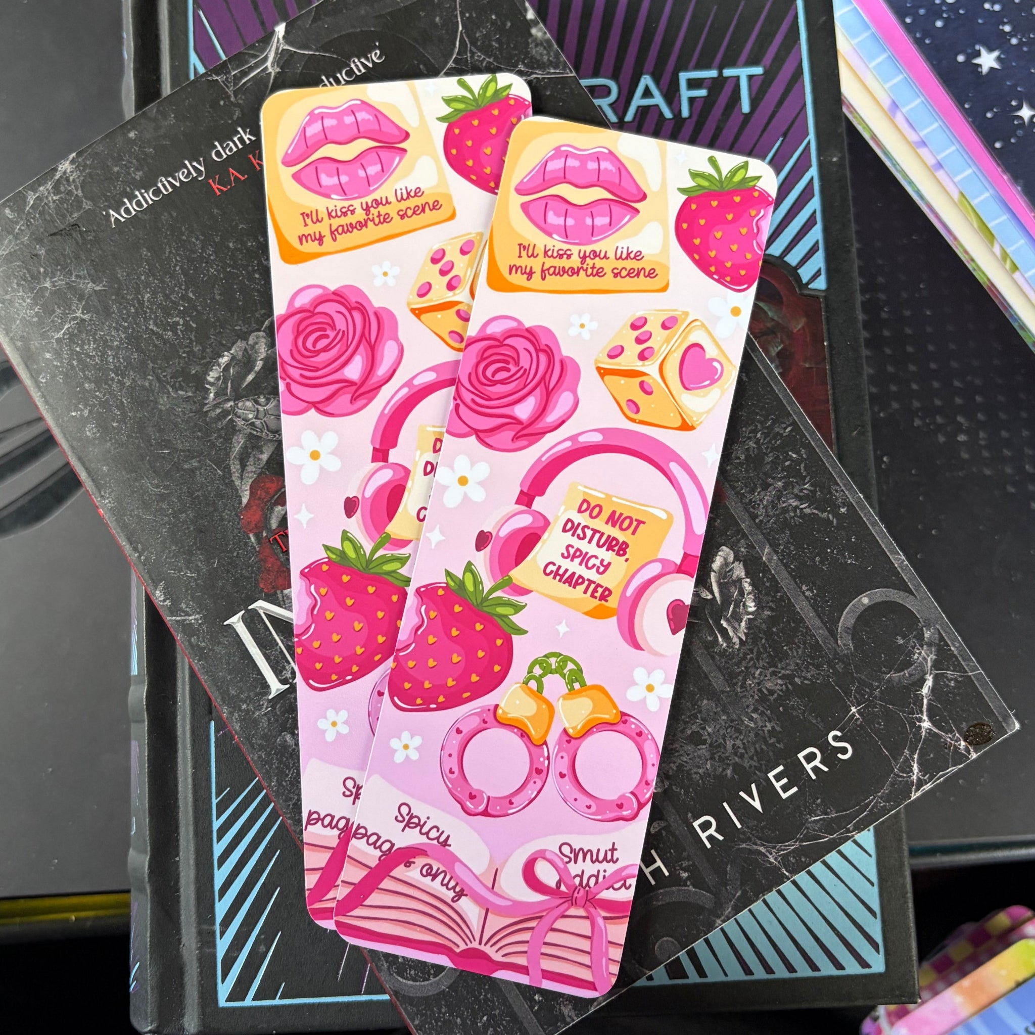 Spicy Pages, Bookmark. Fruit, lips, handcuffs, summer vibes. Dark romance, fantasy
