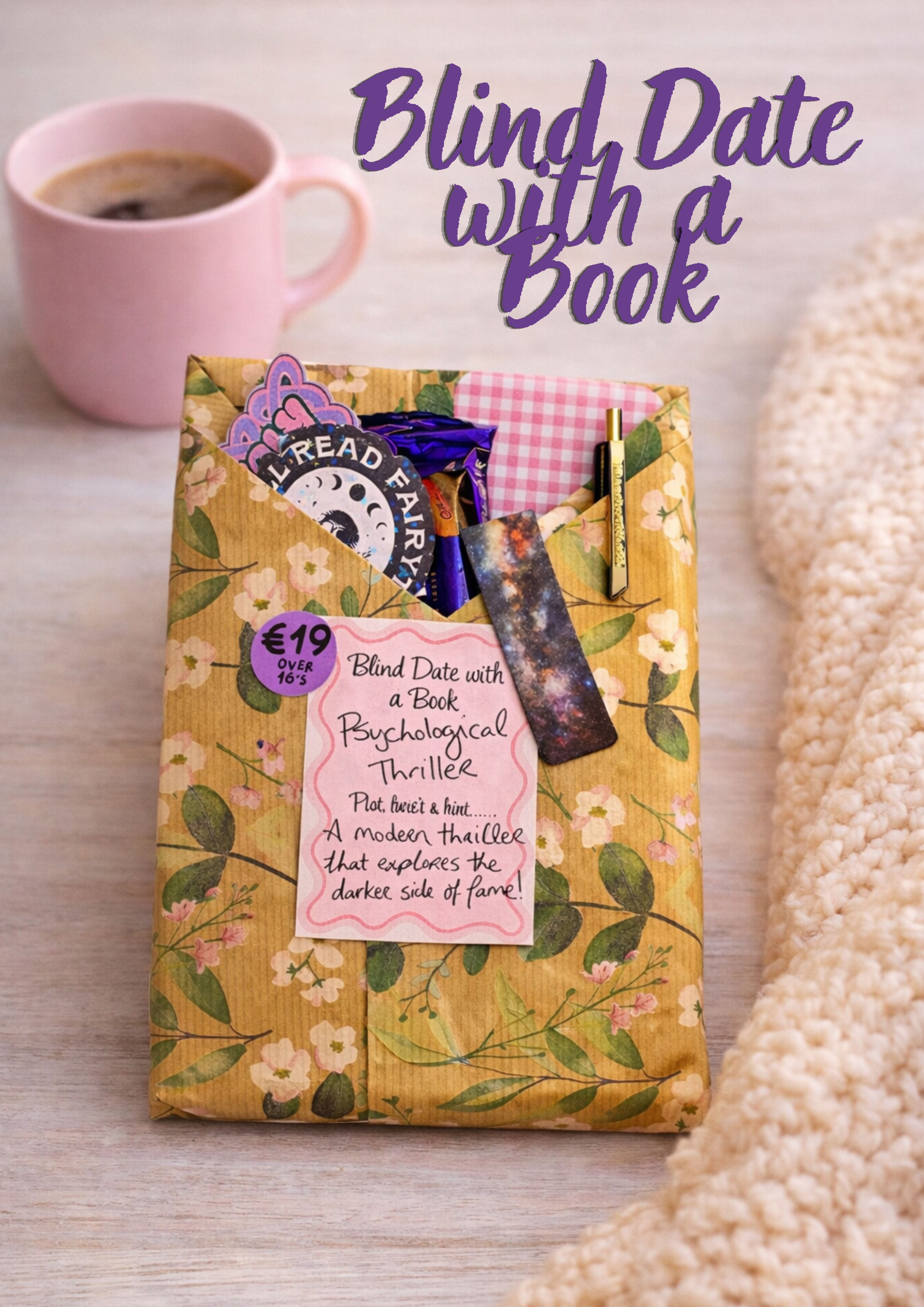 Mystery book, Blind date with a book surprise gift treat bundle, wrapped, includes sticker, bookmark, pen, choose your genre